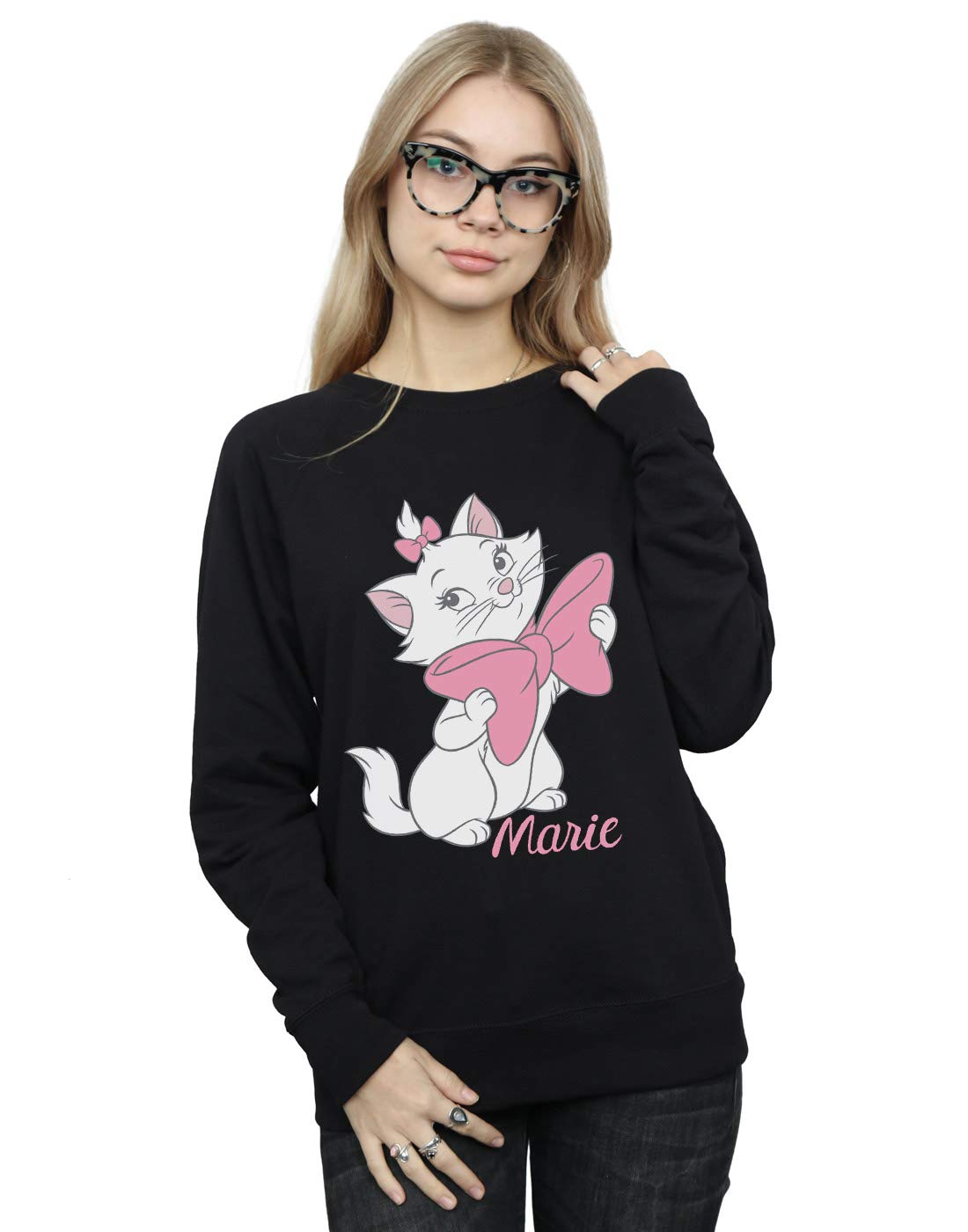 Absolute Cult Women's Black Disney Aristocats Marie Bow Sweatshirt Medium
