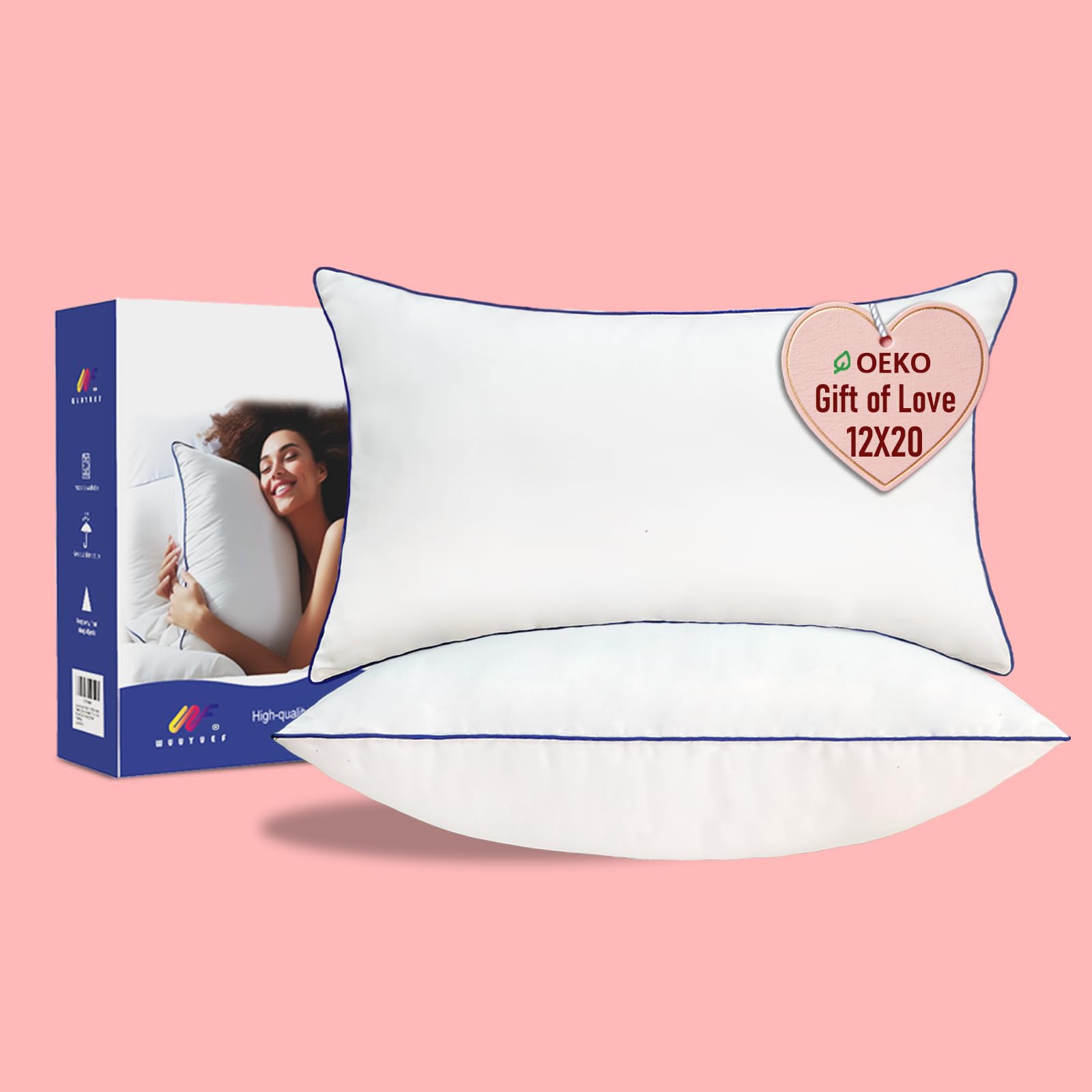 Wuuyuef 12x20 Pillow Insert Set of 2 โ Firm Lumbar Pillow Inserts, Rectangular Cushion Inserts, Hypoallergenic Virgin Microfiber Filling, Machine Washable