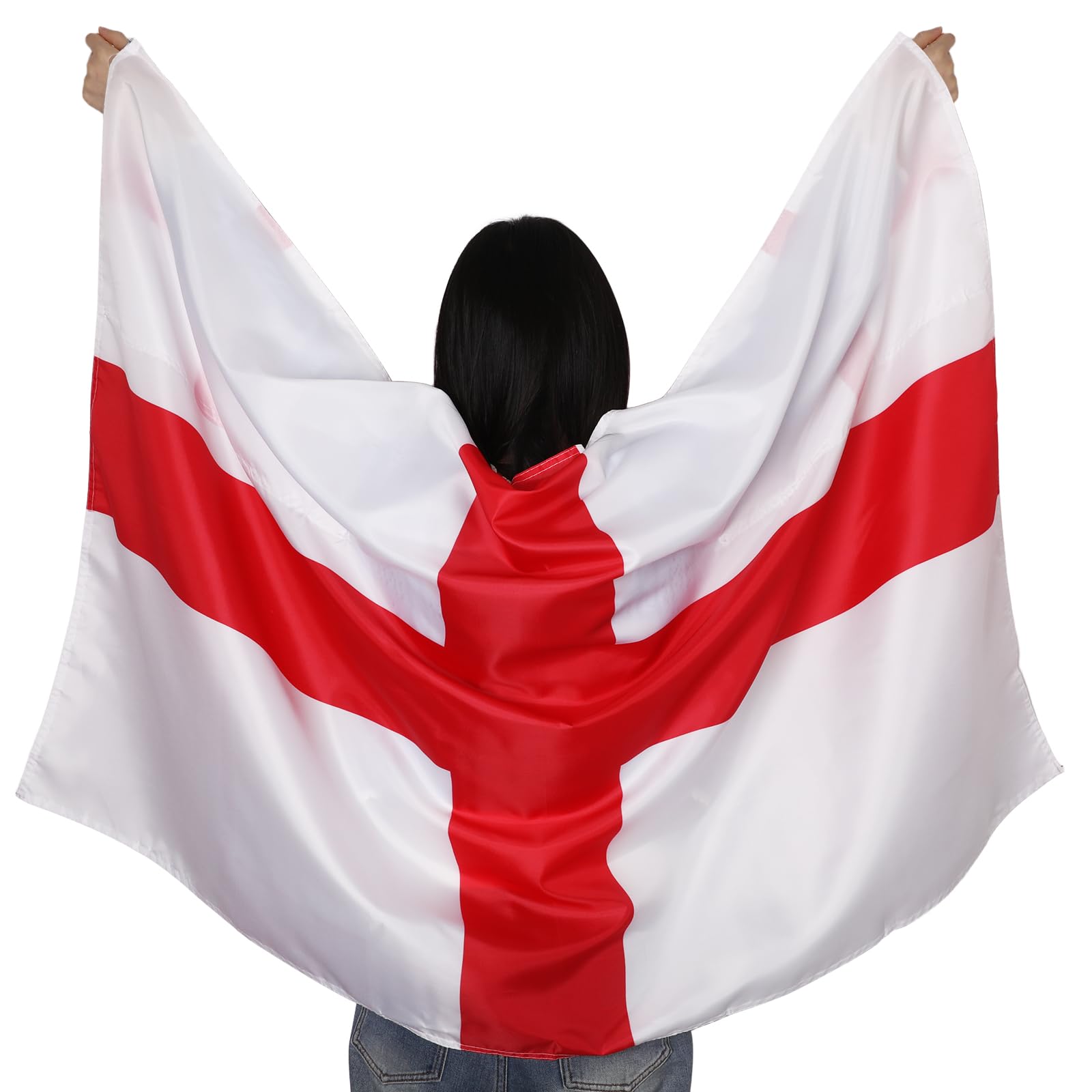 Wearable Cape England Flag 5ft x 3ft - Large St Georges Cross Flags Fabric Body Wrap for Football Sports Events Fan Support Parades, Vivid Color Fade Proof Polyester British National Flag 90 * 150CM