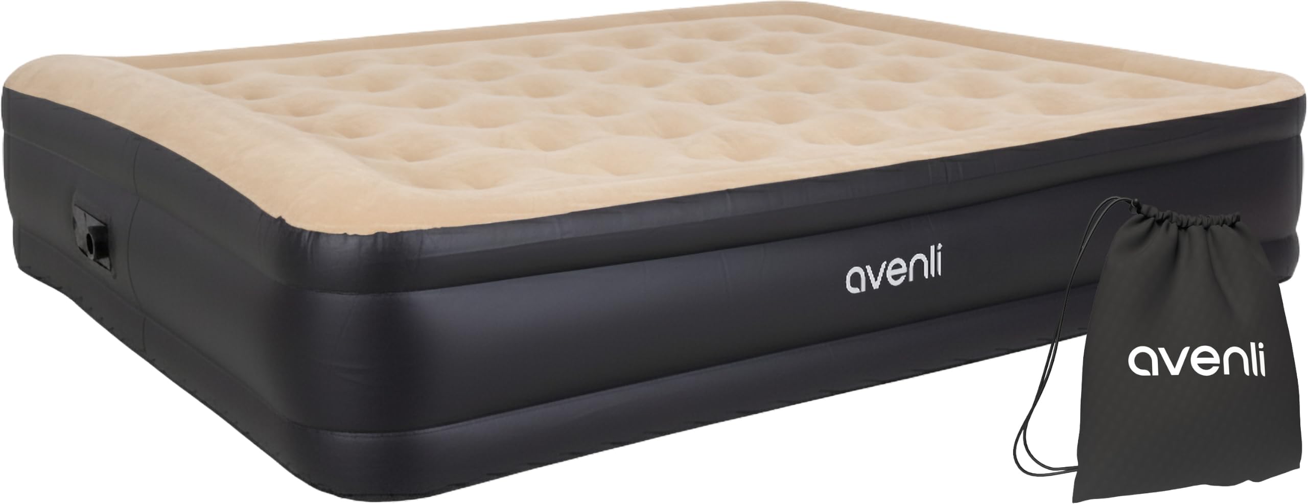 AVENLI Letto gonfiabile autogonfiante Queen-Size 203x157x47cm, 2 persone, pompa elettrica integrata, CloudCoil, floccato, fino a 300 kg, beige/nero