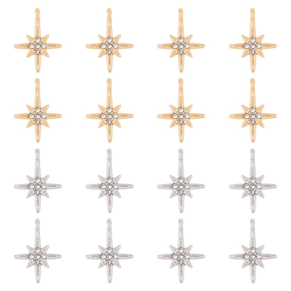 DICOSMETICPack of 60 Rhinestone Hexagram Pendants Platinum Light Gold Galaxy Alloy Pendant Sky Worshippers Pendant North Star Pendant Shiny Star Pendant for DIY Jewellery Making