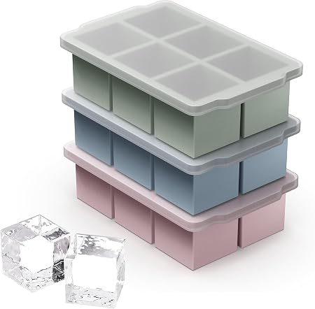 VLM 3 Packs Large Ice Cube Molds with Stackable Lid,Silicone