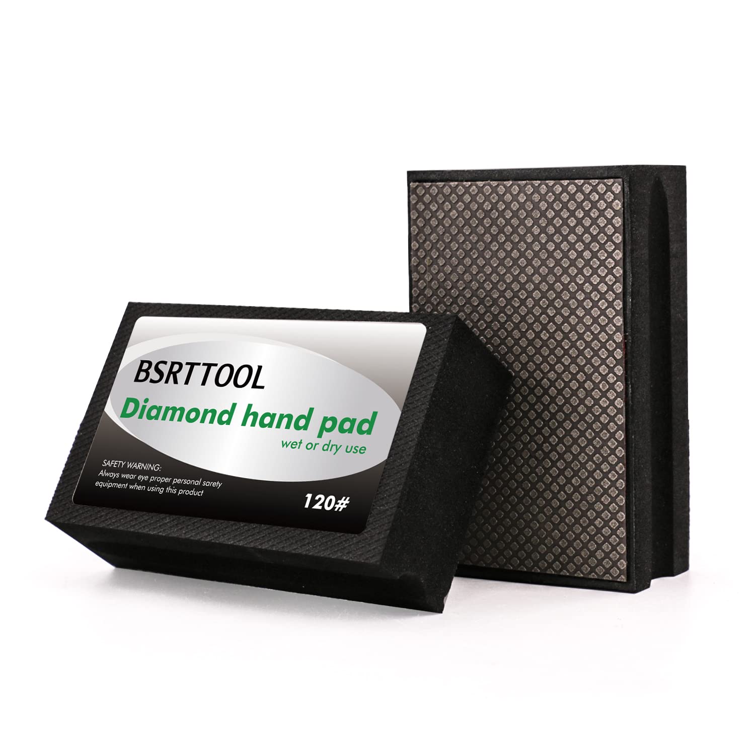 BSRTTOOL Diamond Sanding Blocks Hand Pads Foam Backing for Tile Stone Marble Concrete Ceramics Granite Glass Wet Dry (120 Grit)