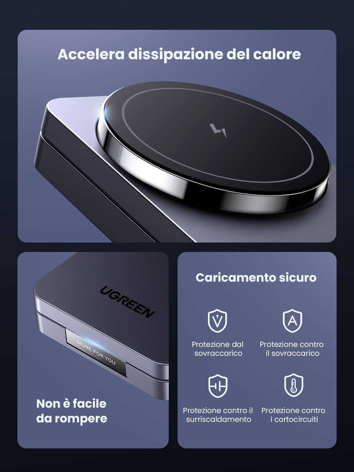 UGREEN MagFlow Caricatore Magnetico 2 in 1, Stazione di Ricarica Wireless per Cuffie Compatibile con iPhone serie 16/15/14/13/12, AirPods PRO 2/3