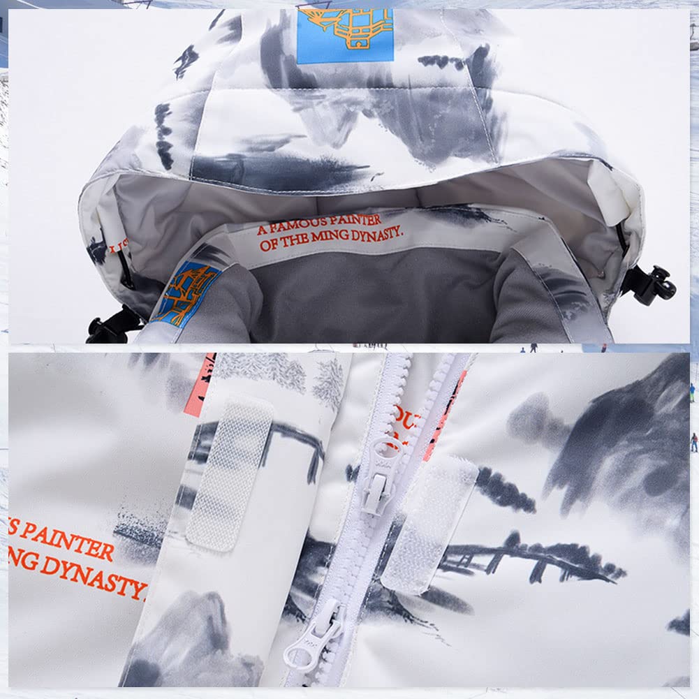 Tuta da sci unisex per bambini, con cappuccio, tuta da neve, 2 pezzi, giacca da neve e pantaloni da neve, impermeabile