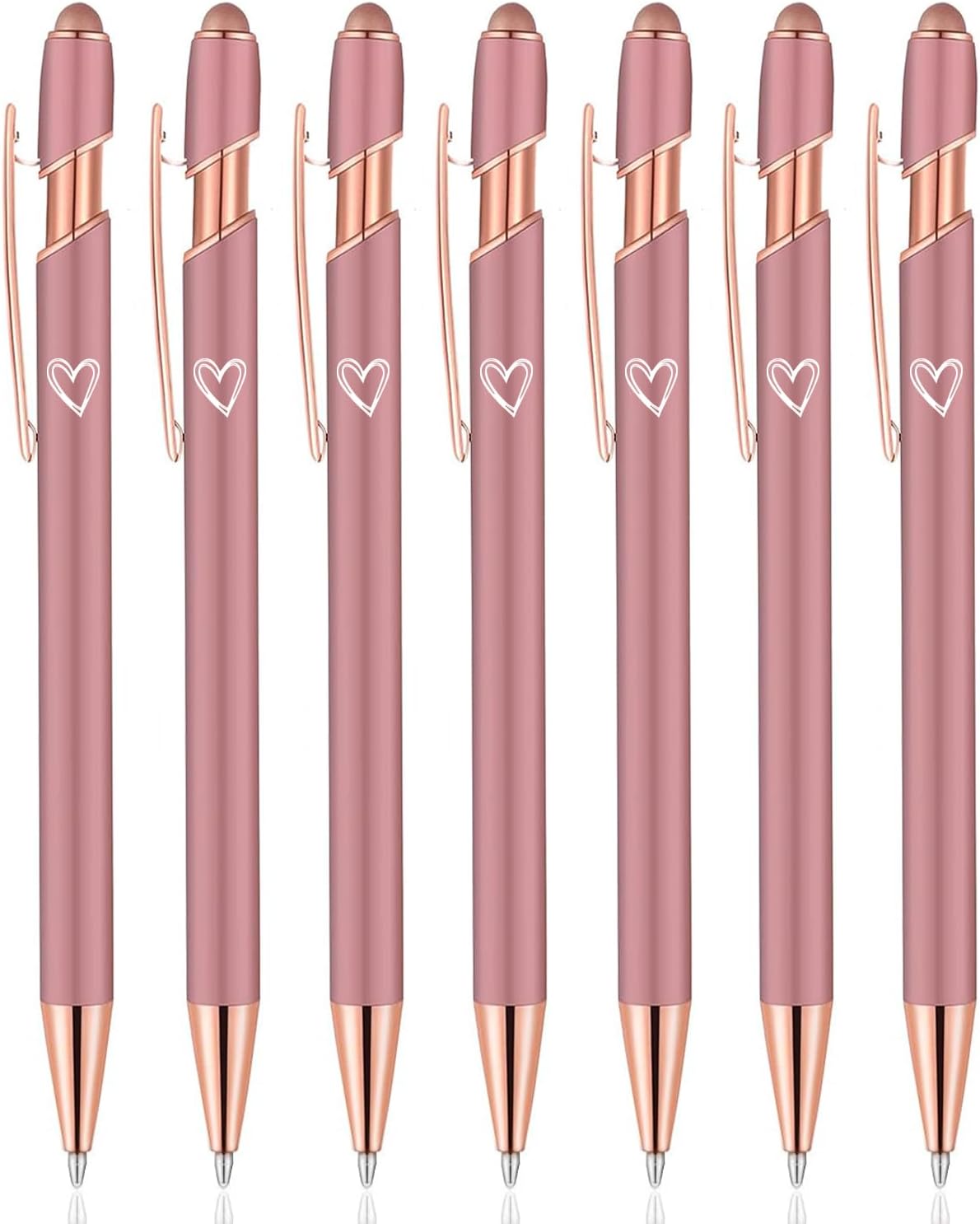 7 Pack 2 in 1 Ballpoint Pen with Stylus Tip, Metal Stylus Pens for Touch Screens,1.0 mm Black Ink Retractable Ballpoint Smooth Writing Pens for work colleagues (Rose Gold)