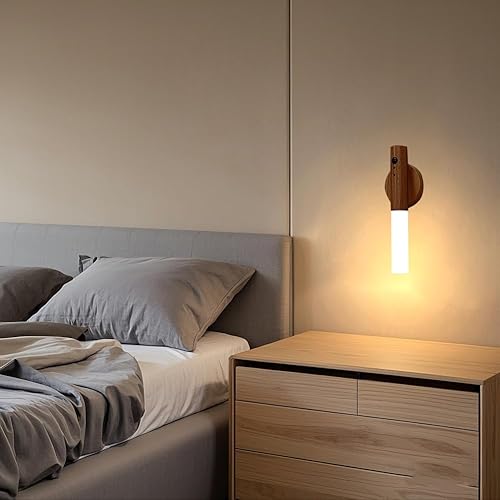 Vista 41 de LANDGOO - Lámparas nocturnas de madera con sensor de movimiento y cuerpo magnético, decoraciones LED recargables y portátiles para pared, funcionan