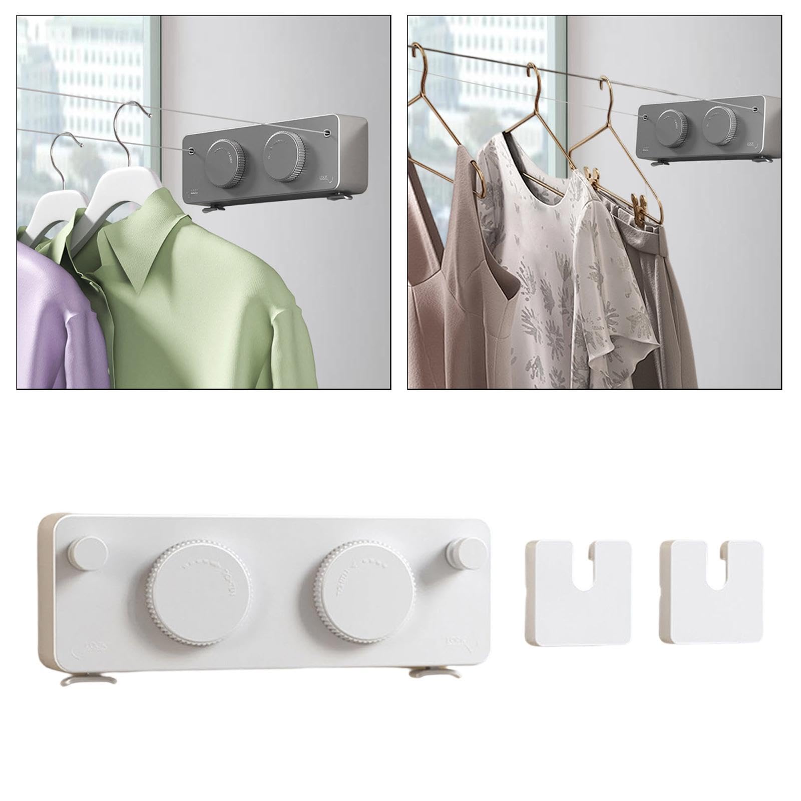 Fili Stendibiancheria Retrattile per Interni, Corda per Bucato Regolabile 5m, Filo Anti-cedimento in Acciaio Inossidabile 304 per Camera da Letto e Bagno- Bianco