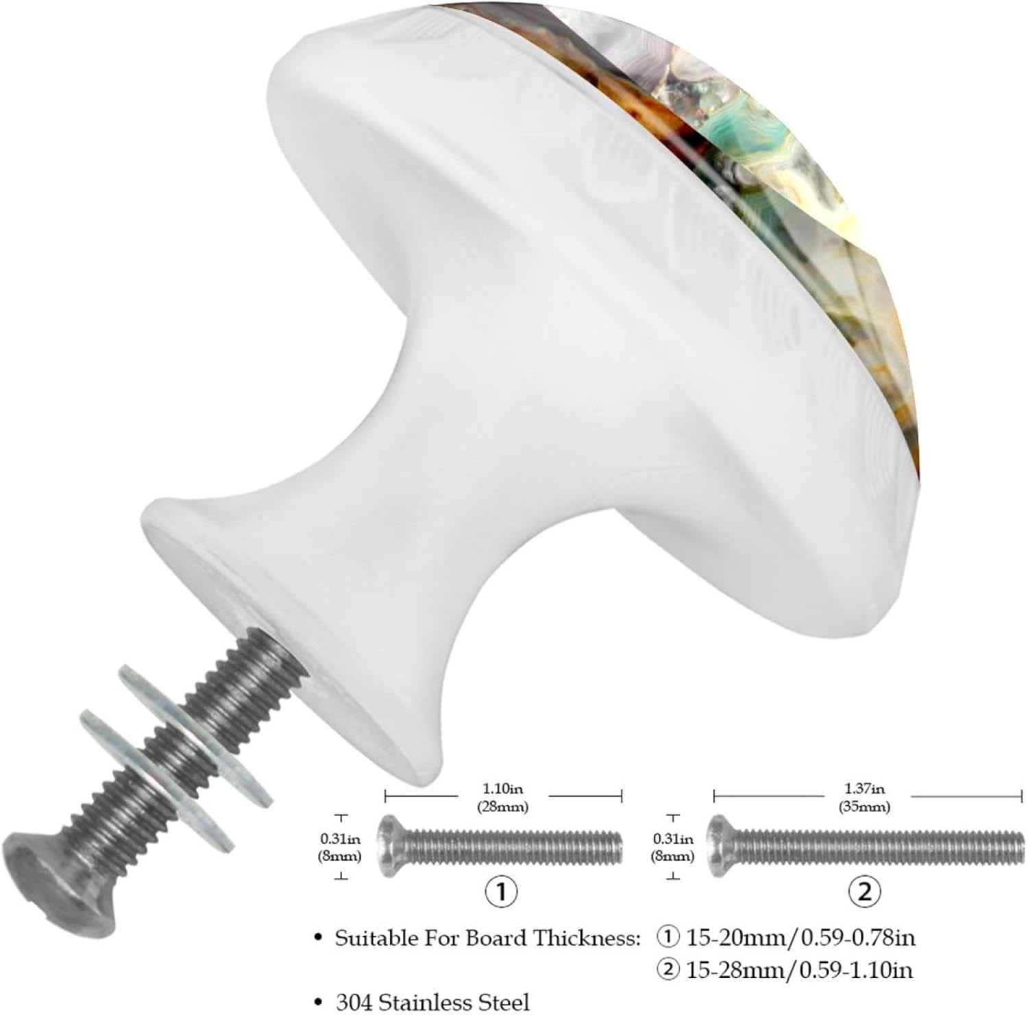 Black Agate Marble (2) Crystal Glass Cabinet Knobs, Stylish Drawer Pulls for Dresser Wardrobe, Easy Install Hardware for Kitchen