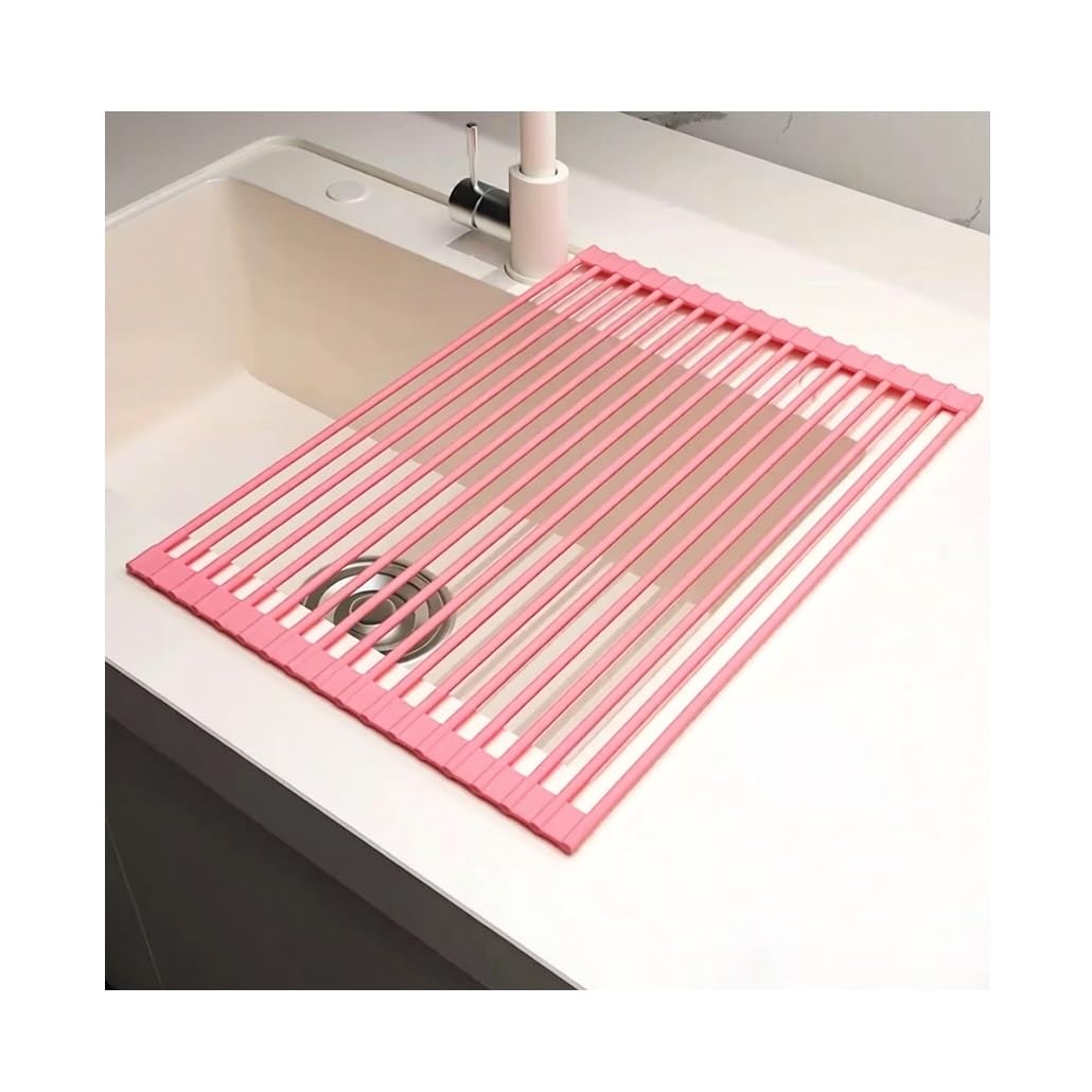 Escurridor de platos enrollable, escurridor de platos sobre el fregadero envuelto en silicona, alfombrilla de secado plegable multiusos para fregadero, escurridor de platos antideslizante para encime