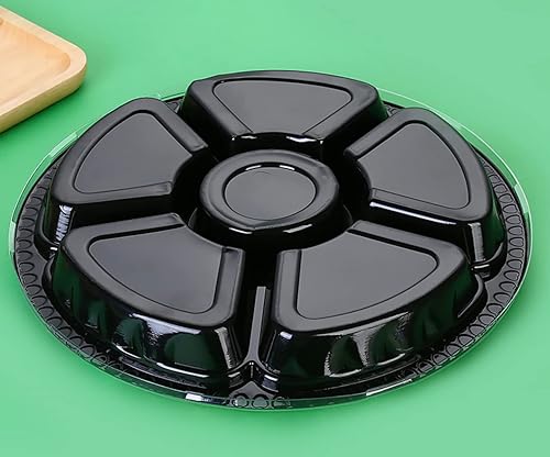 Miniatura 4 de 12 bandejas redondas para servir aperitivos con tapas de 12.6 pulgadas, bandejas de frutas vegetales desechables, recipientes de almacenamiento de