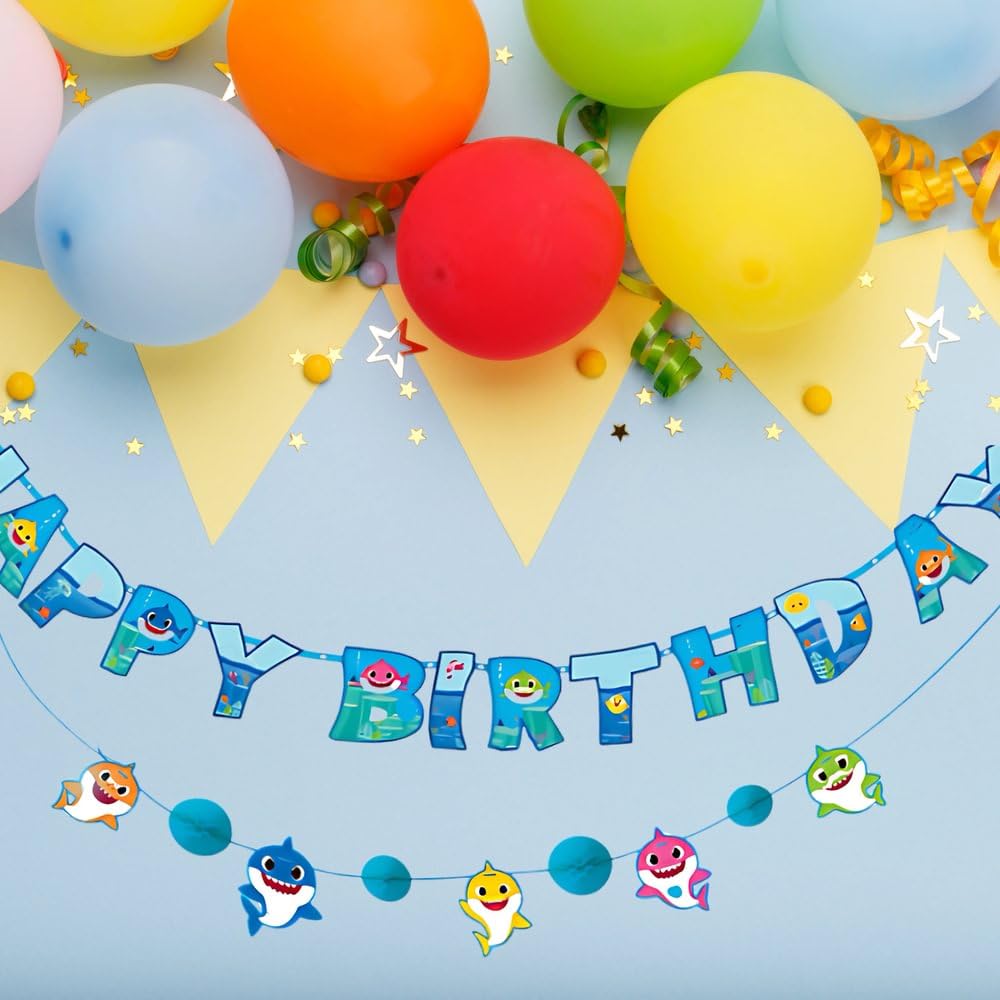 Kit de pancarta de fiesta de Baby Shark – 6 x 6.5 pulgadas y 5.75 x 6.5 pulgadas | Diseño surtido | 1 juego de 2 piezas