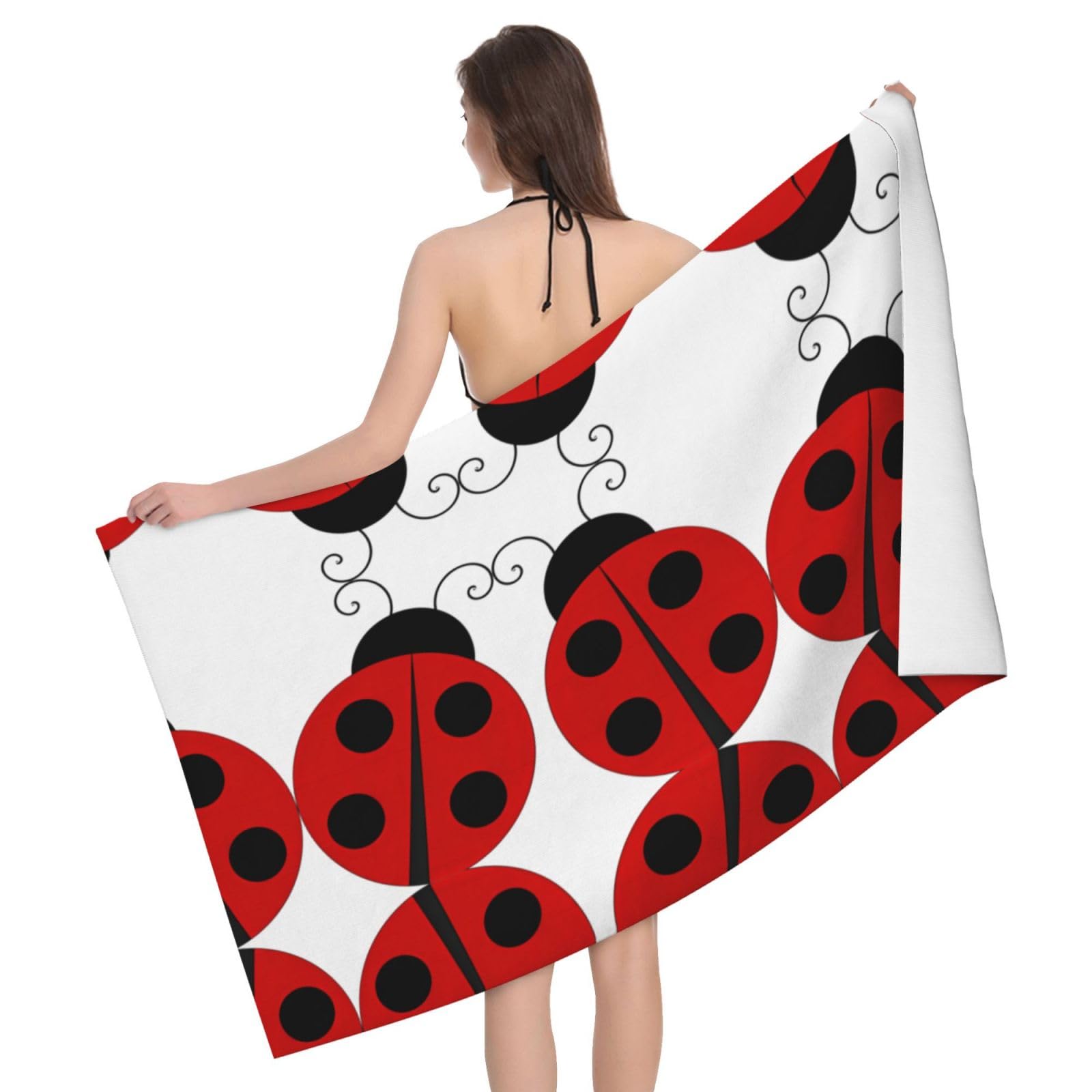 QAZWZML Home microfiber ladybug prints bath towels for travel, beach, and bathroom use. Highly absorbent and soft pool towels for men and women, quick drying