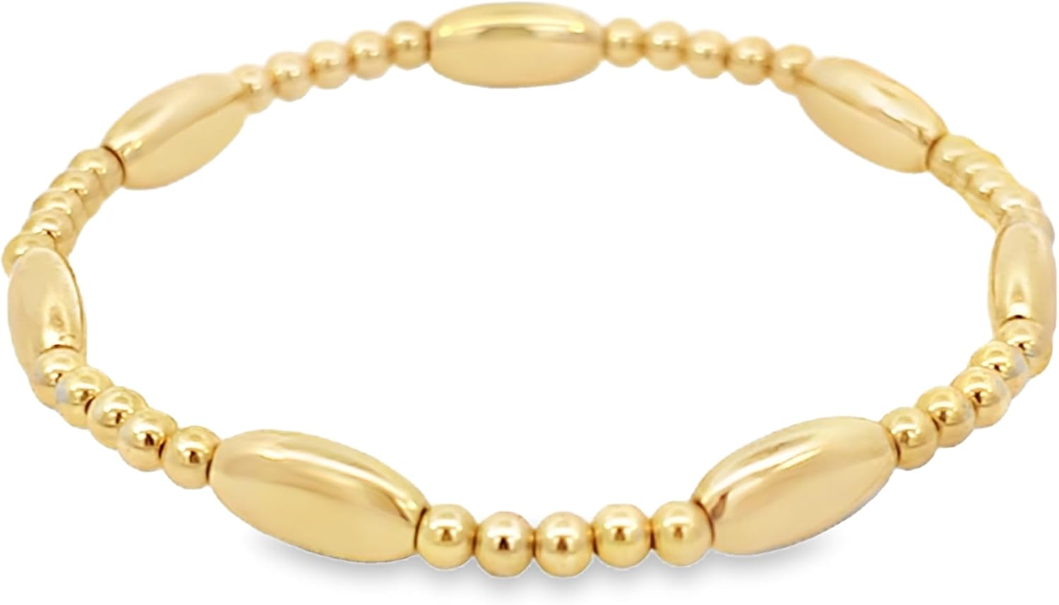 Anela 14Kt Gold Filled Beaded Bracelet for Women – 3mm and Flat Oval Beaded Stretch Bracelet - Tarnish-Free Waterproof Dainty Jewelry, Stackable & Hypoallergenic Gift