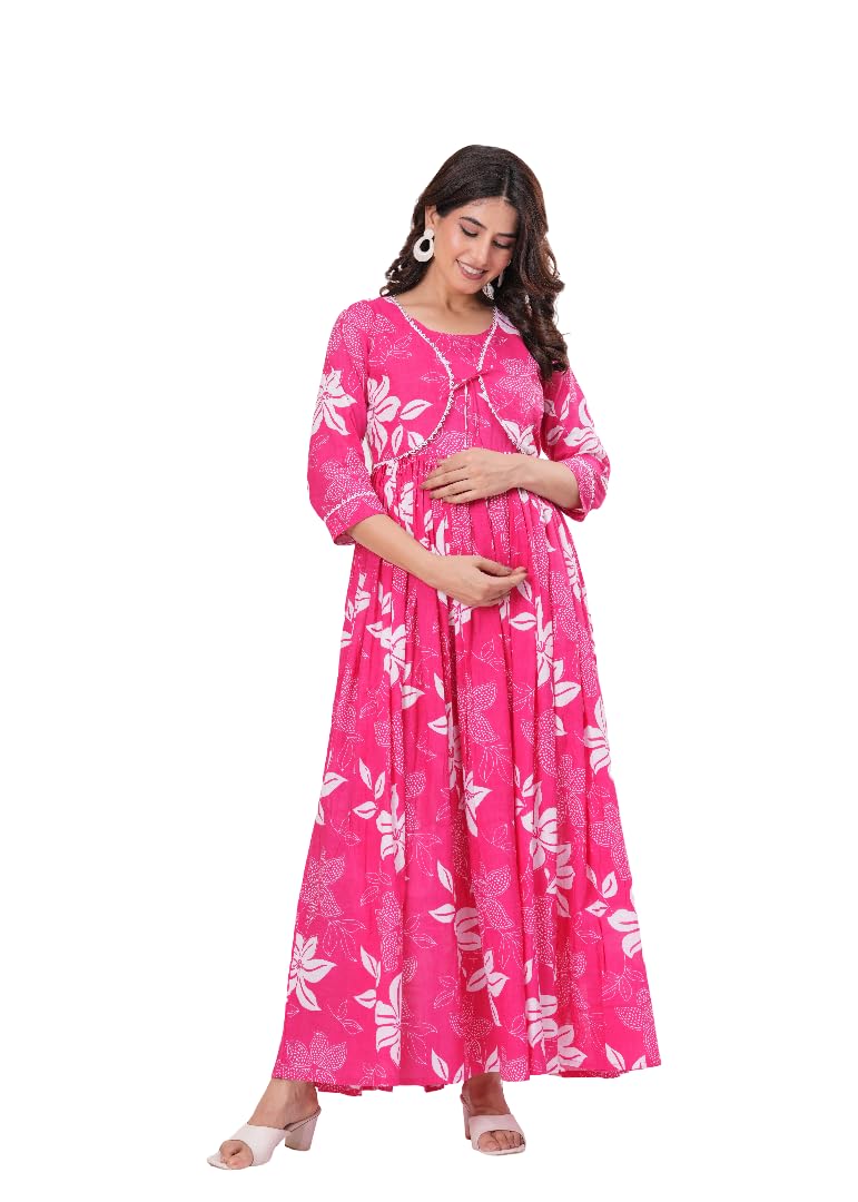 Drashti Textiles Cotton Women's Anarkali Maternity Feeding Kurti/Kurta with Zipper Covered by Jacket| Comfortable & Elegant Pre and Post Pregnancy Kurti Dress/Kurta Dress-picture-14
