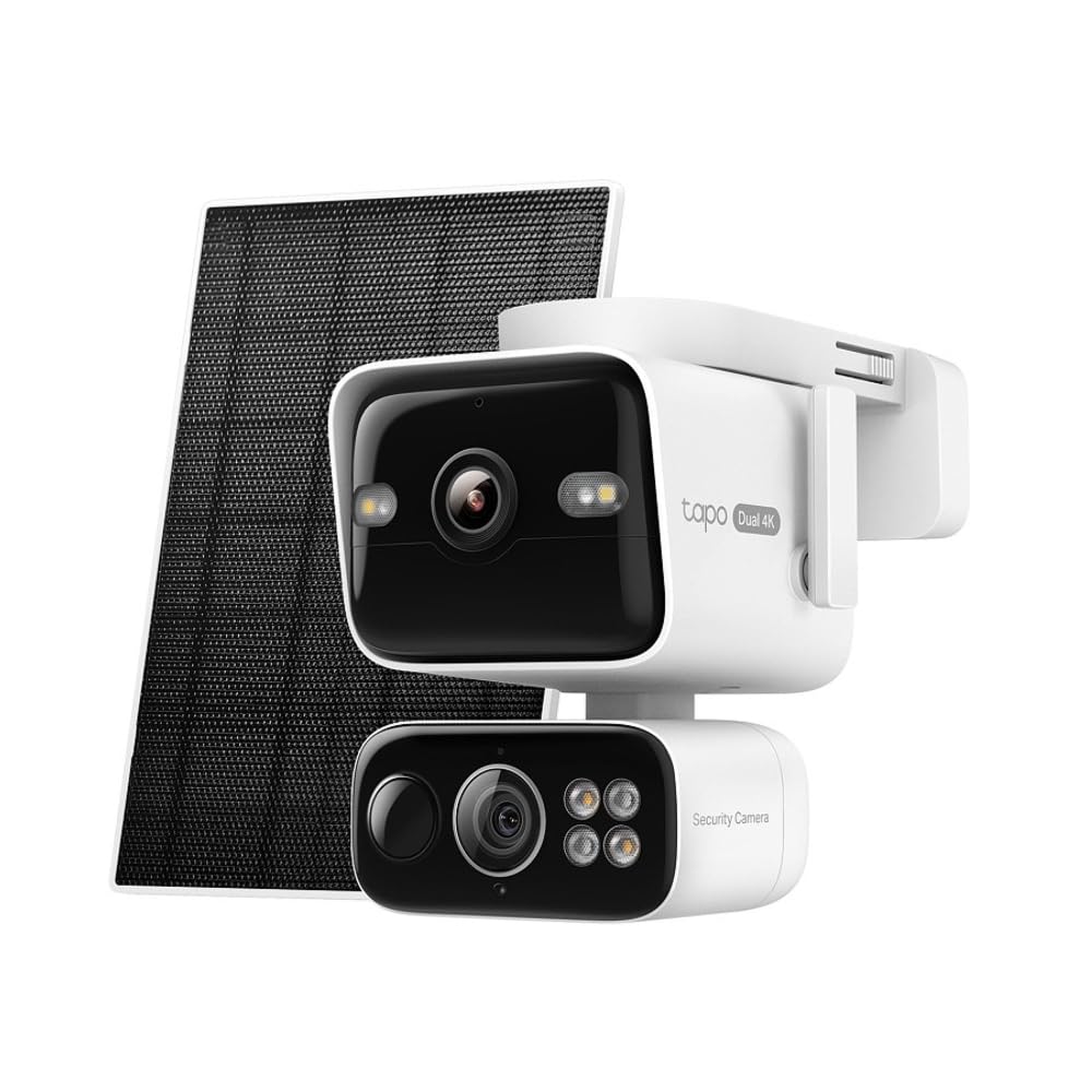 Tapo C675D Kit – Outdoor WiFi Surveillance Camera 4K Dual Lens with Solar Panel, Color Night Vision, 360° Rotation, AI Tracking, Vehicle and Pet Detection, Rechargeable Battery