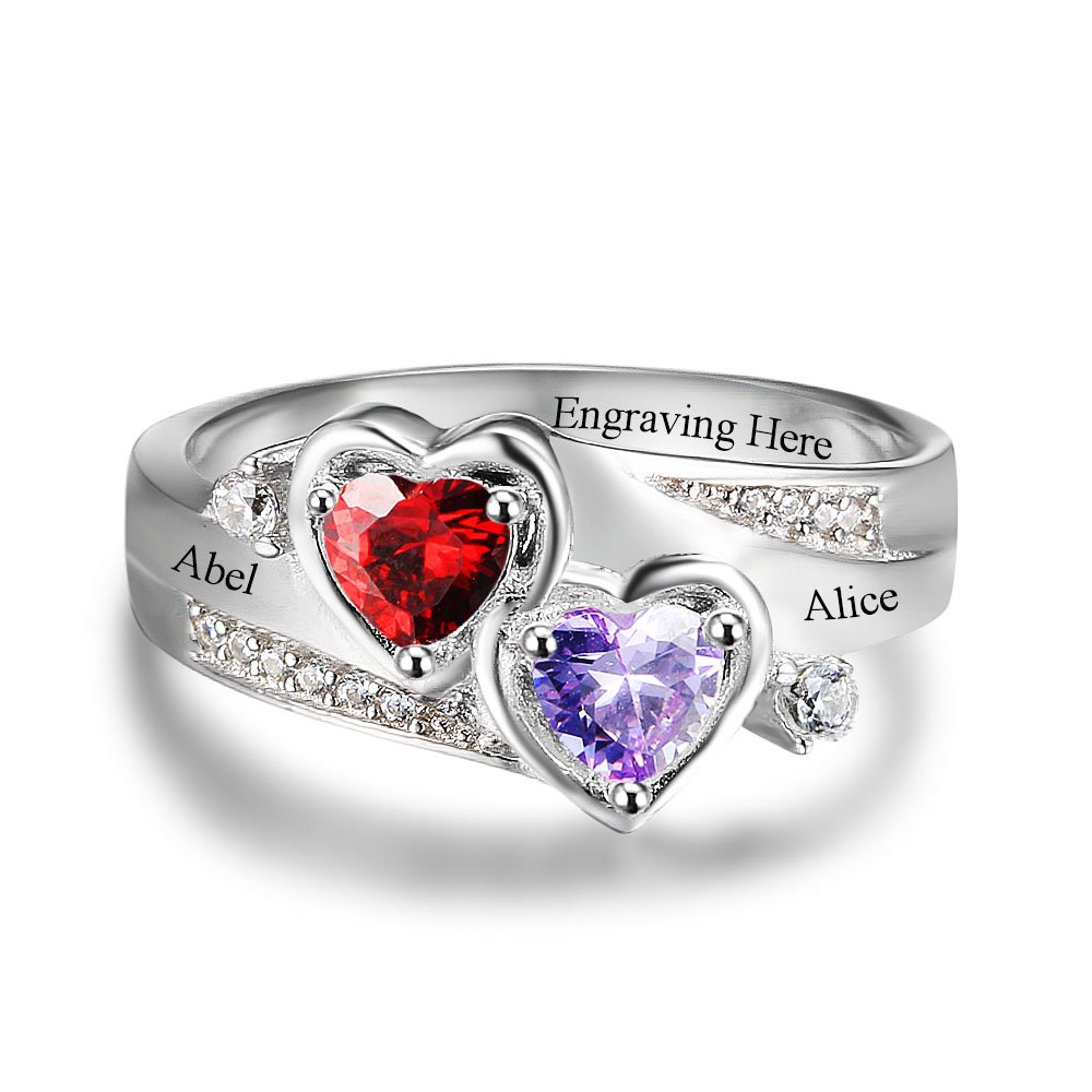 Sterling Silver Mothers Ring with Birthstones Personalized Birthstone Rings for Women Mom Engraved Names Promise Rings for Women Her Customized Jewelry Gifts