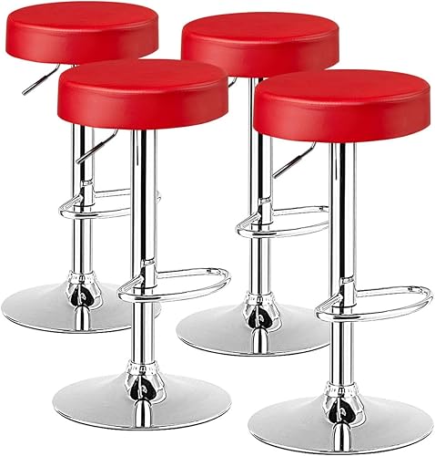 COSTWAY Juego de 4 taburetes de bar, modernos y giratorios sin espalda, silla de bar de piel sintética sin brazos con altura ajustable, reposapiés