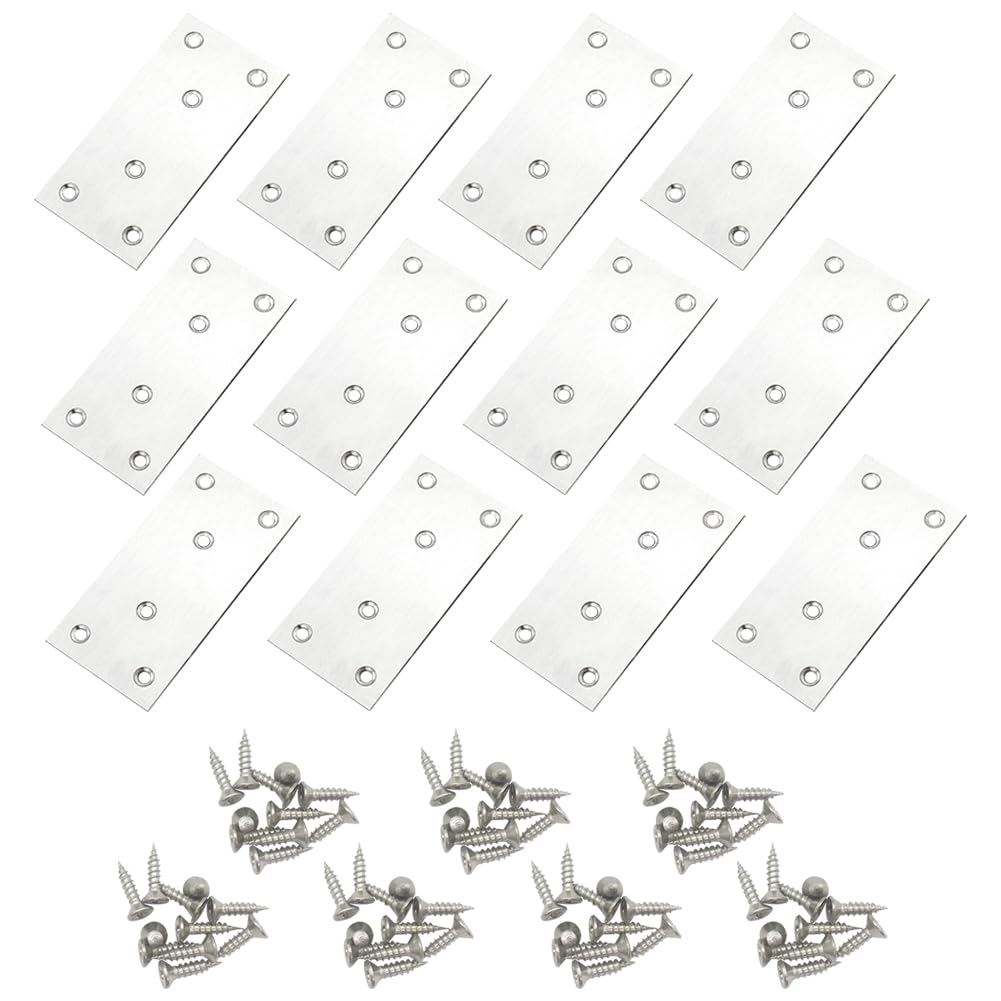 Shiyou-4Pcs Flat Mending Plates, 4" X 2" Flat Straight Brace Bracket Heavy Duty 304 Stainless Steel Joining Plates Shelves Cabinet Furniture Corner Repair Fi