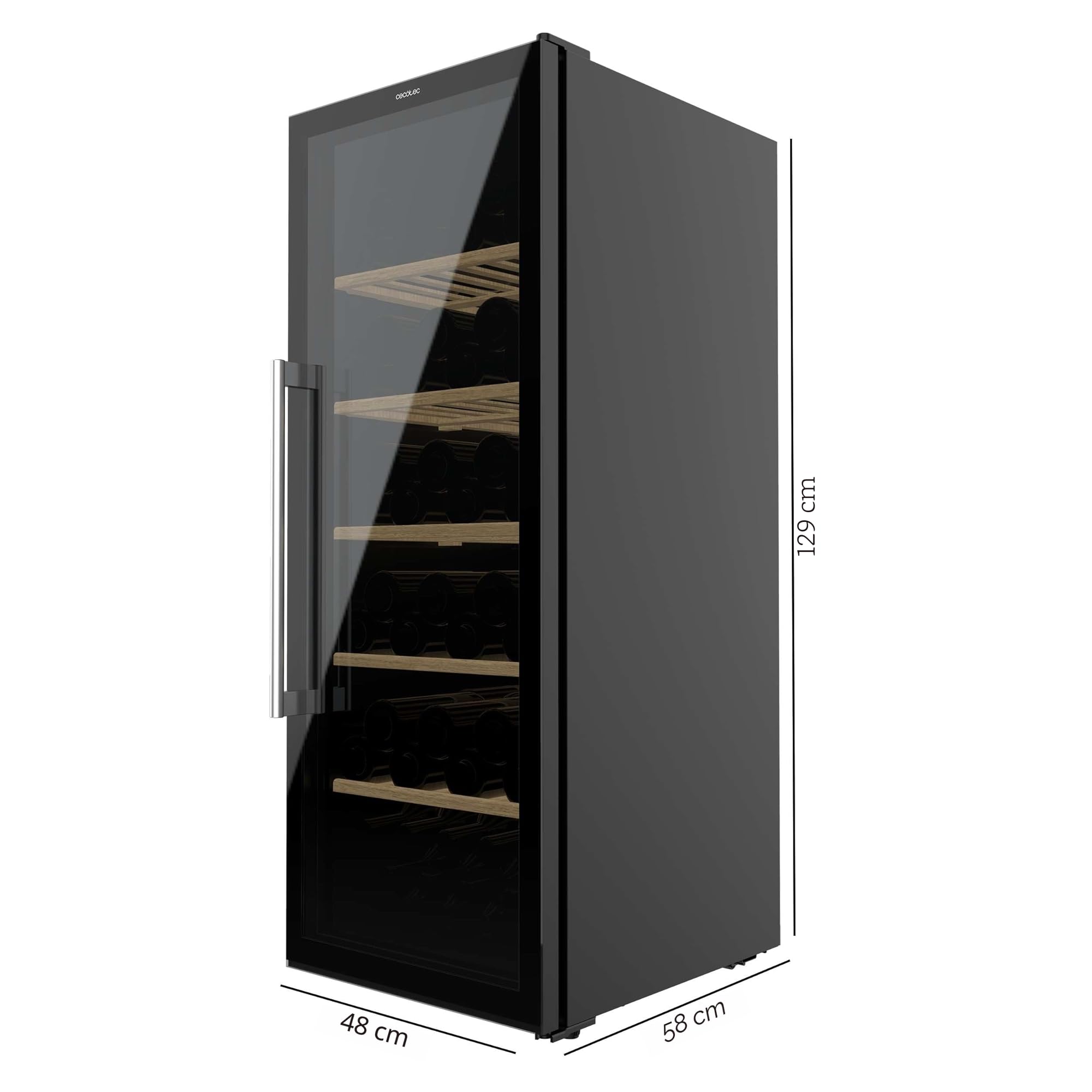 Cecotec Cantinetta 98 Bottiglie Bolero Grand Sommelier 98000 Black: Cantinetta Da 128,5 cm Con Sistema Di Raffreddamento Silenzioso A 41Db E Pannello Di Controllo Tattile