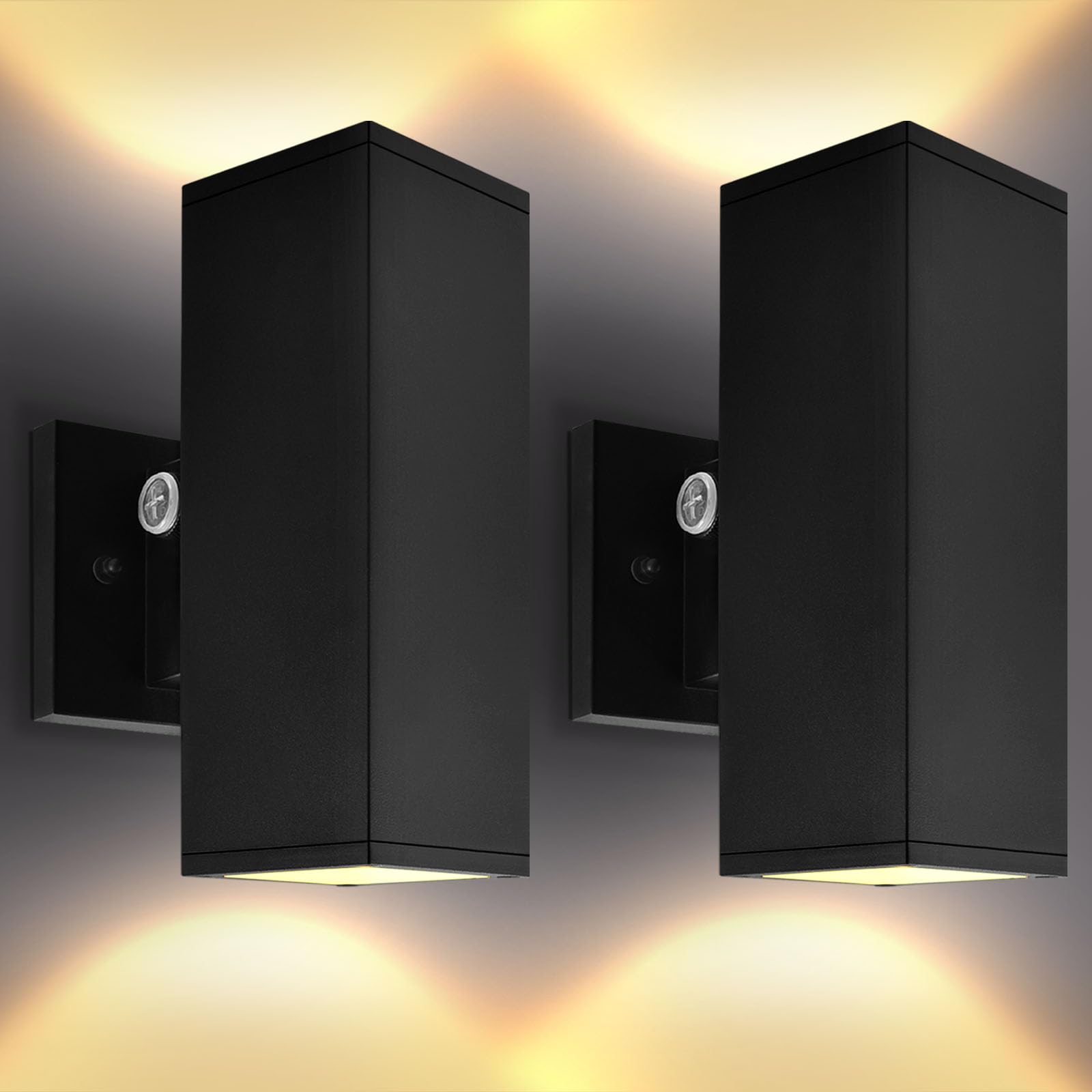 LUXRITE Dusk to Dawn LED Modern Outdoor Wall Lights, 10", Up or Up and Down Light, 3CCT 3000K-5000K, Waterproof Square Wall Sconce, 15/20/24W,