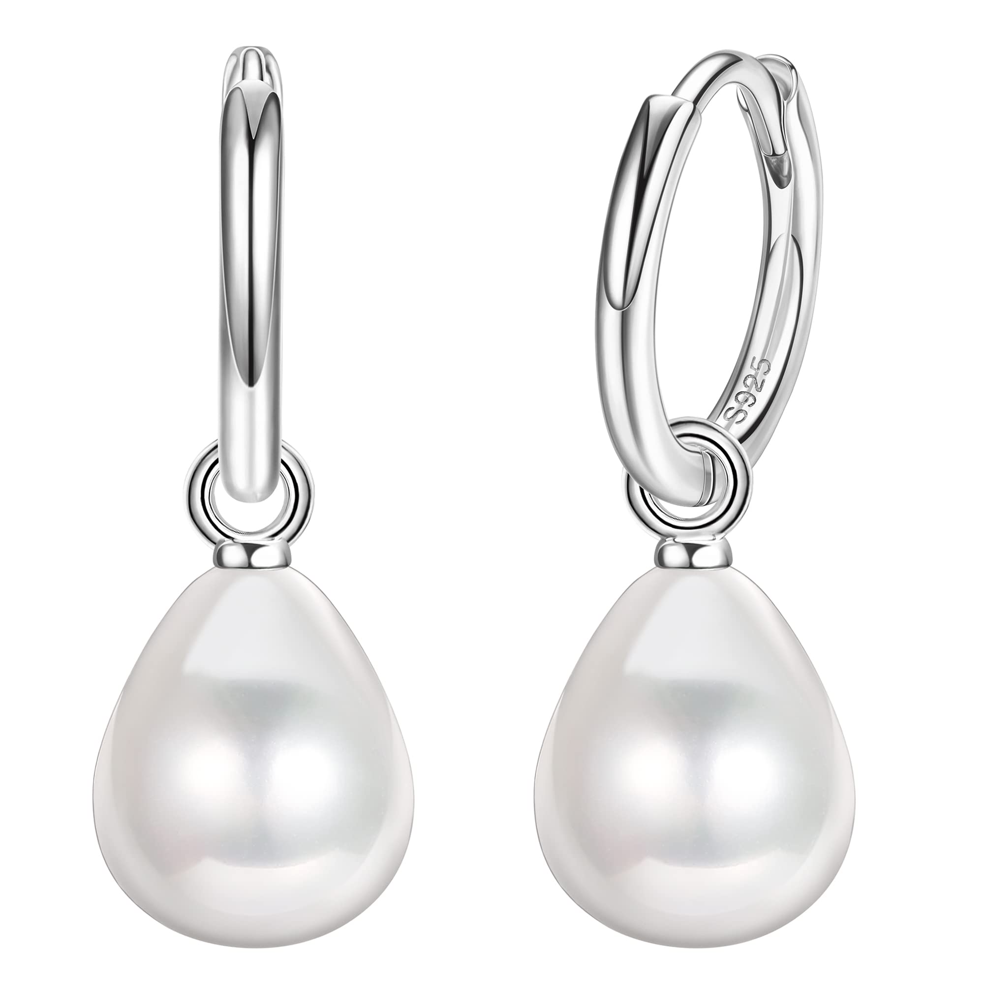 AdramataPendientes de Perlas para Mujer Pendientes de Plata de Ley 925 Pendientes de Perlas Delicadas Pendientes de Gota Pendientes de Aro Hipoalergénicos Plata Pendientes para Mujer