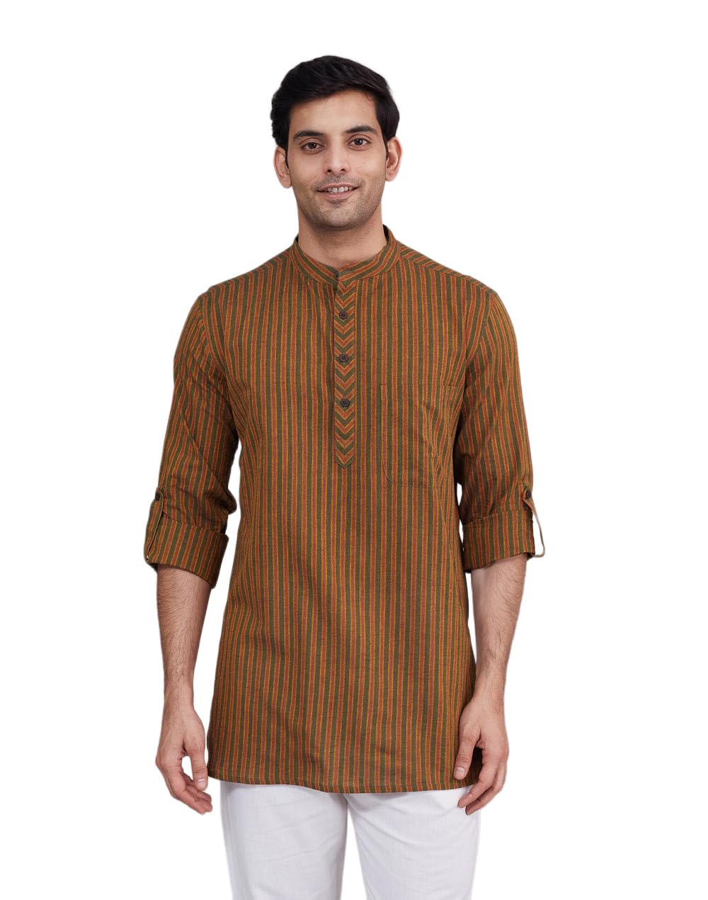 fabindia Green Cotton Stripe Short Kurta-picture-22