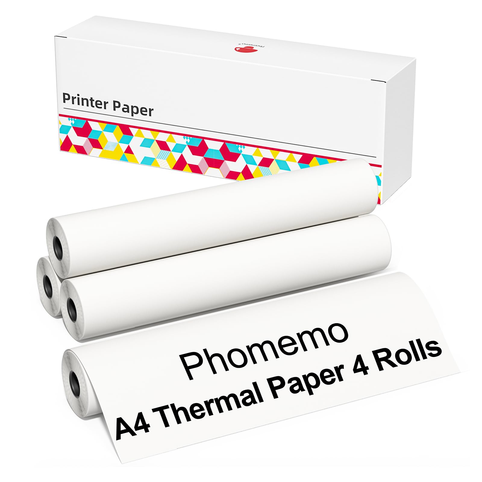 Phomemo M832 A4 Carta termica per stampante, 210 mm x 6,5 m | (8,27" x 256"), compatibile con Phomemo M832/M833/M834 stampante portatile A4, per viaggi, casa, foto, fattura, 4 Rotoli