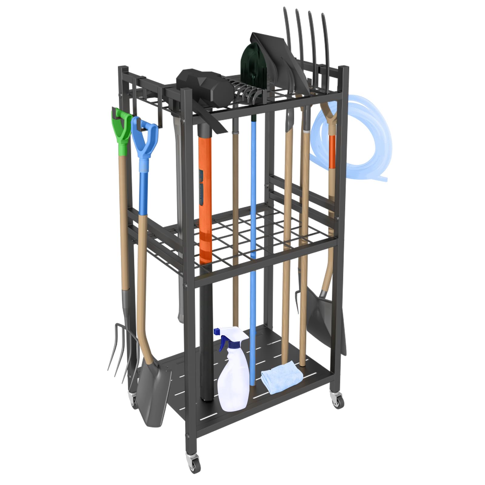 YueTong Gartenwerkzeug Organizer 172cm - Metall Wandhalterung Mit Haken Für Besen, Rechen, Schaufeln