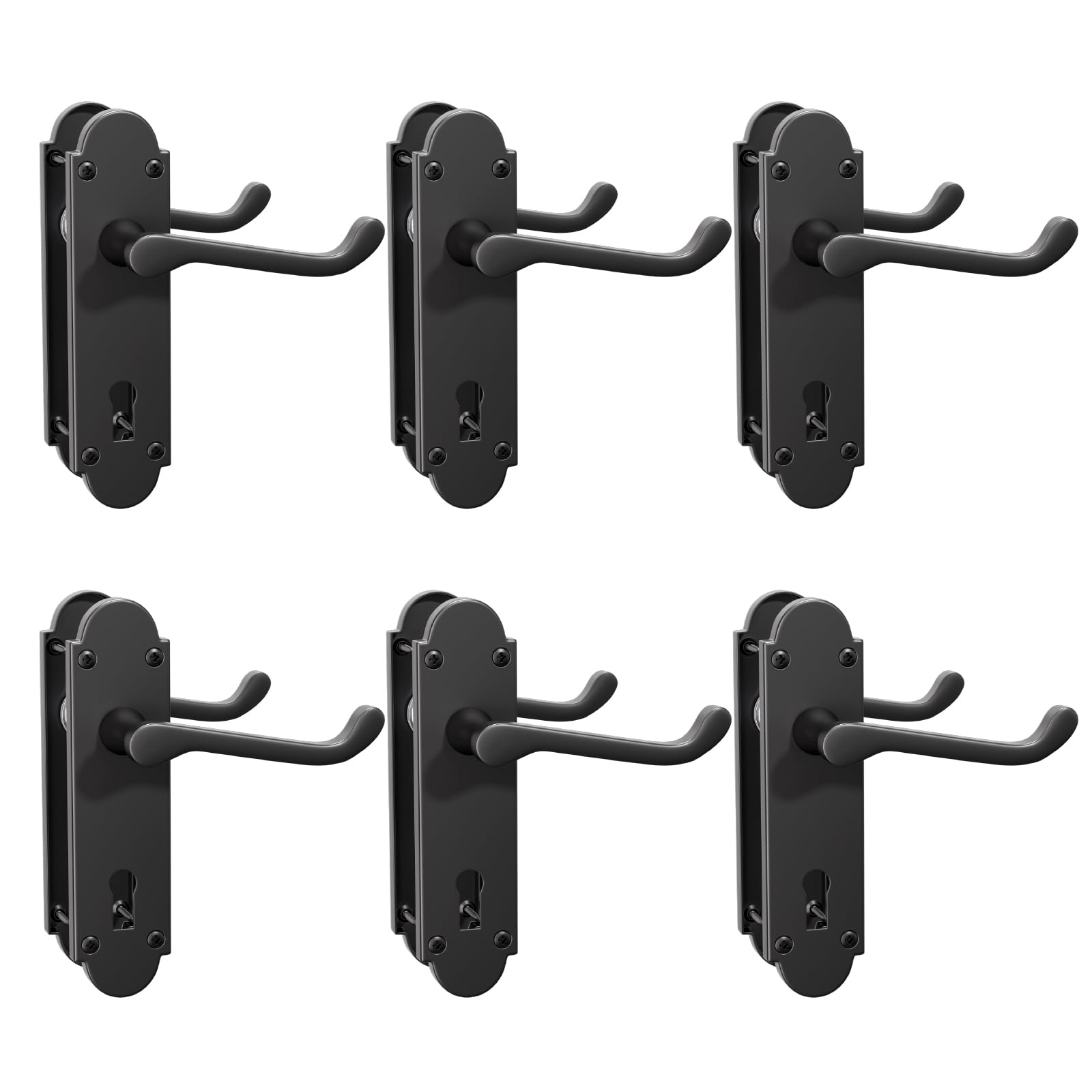 Bwintech 6 Sets Matt Black Richmond Lever on Plate, Latch Furniture, Backplate Door Handles, with Keyhole, Suitable for Wooden Doors
