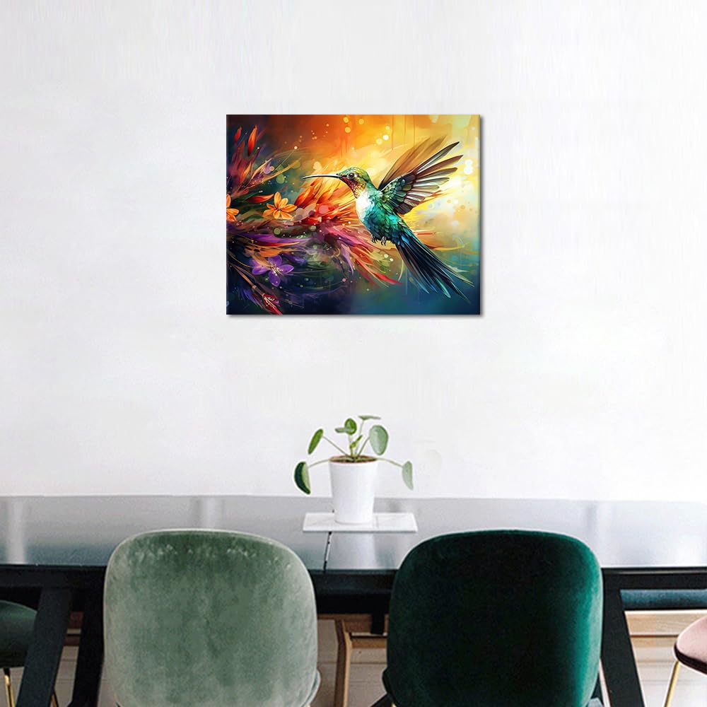 TISHIRON DIY Malen nach Zahlen Kolibri im Flug Malen nach Zahlen für Erwachsene mit Pinseln Farbe Tier Acrylmalerei nach Zahlen Kits auf Leinwand Kunsthandwerk-40x50 cm(Gerahmt)