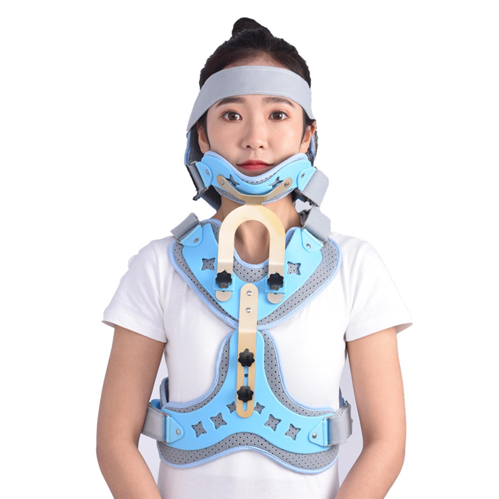 A, Orthèse Fixe réglable pour la tête, Le Cou et la Poitrine, Orthèse de Soins postopératoires pour Le Cou/vertèbres cervicales/Colonne Lombaire, Correcteur Confortable et Respirant