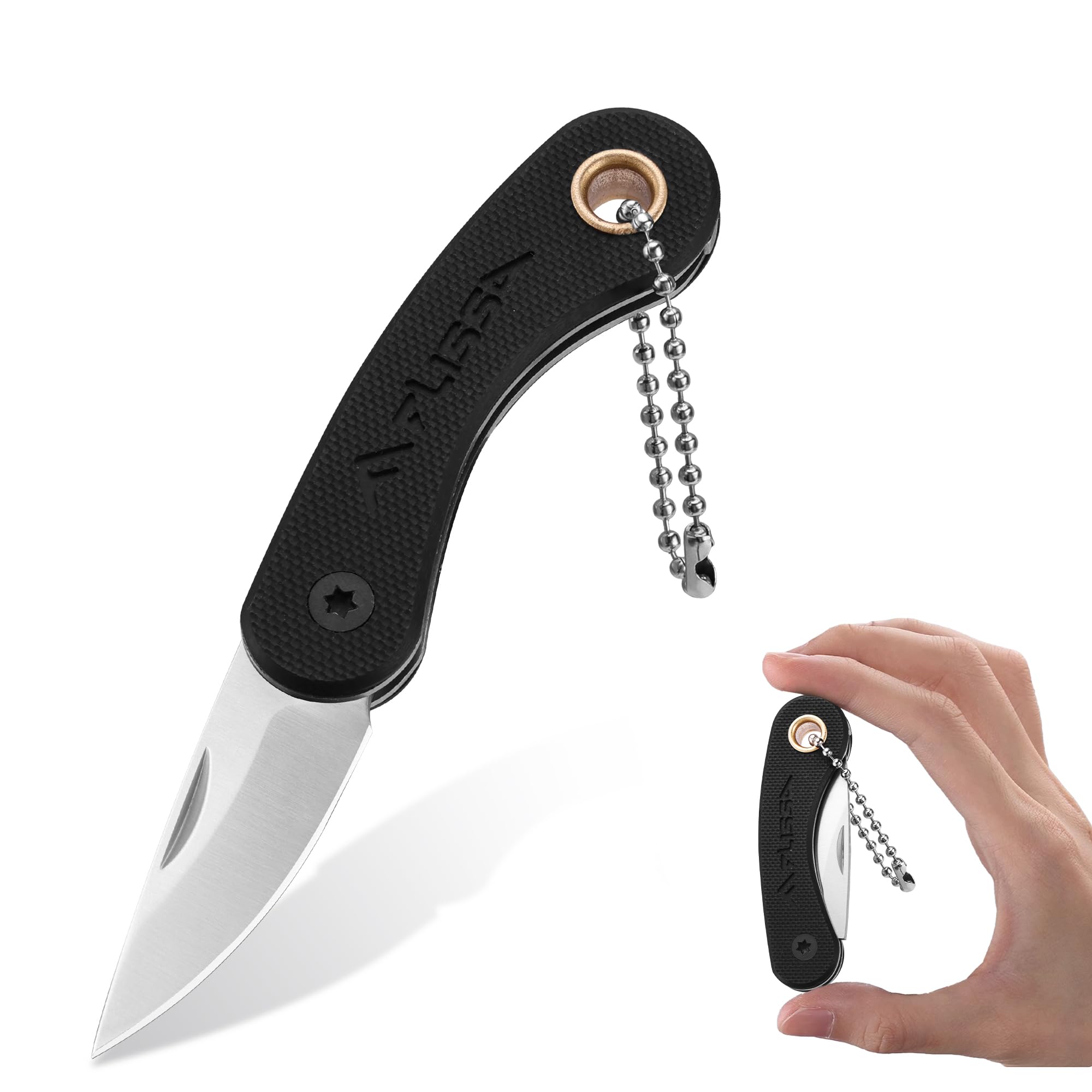 FLISSA Mini Taschenmesser, Kleines Klappmesser mit scharfer Edelstahl Klinge, CNC-geschliffen, Schlüsselanhänger Messer ohne Verriegelung, EDC Messer mit G10-Griff für Alltag & Outdoor