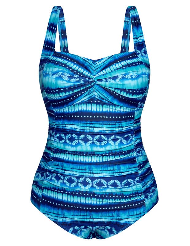 Hanna Nikole Damen Große Größen Einteiliger Badeanzug Bauchweg Bademode Swimsuit V-Ausschnitt Ruched Monokinis