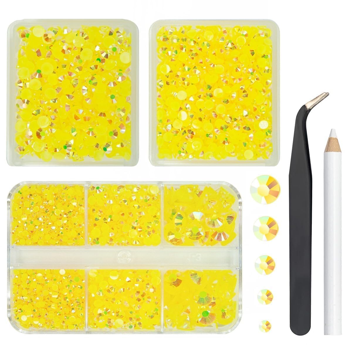 qiipii 3 Boxes 5070PCS Lemon Yellow AB Resin Rhinestones for Crafting Citrine Flatback Jelly Stones 2mm 3mm 4mm 5mm 6mm Non-Hotfix Diamonds Crystals