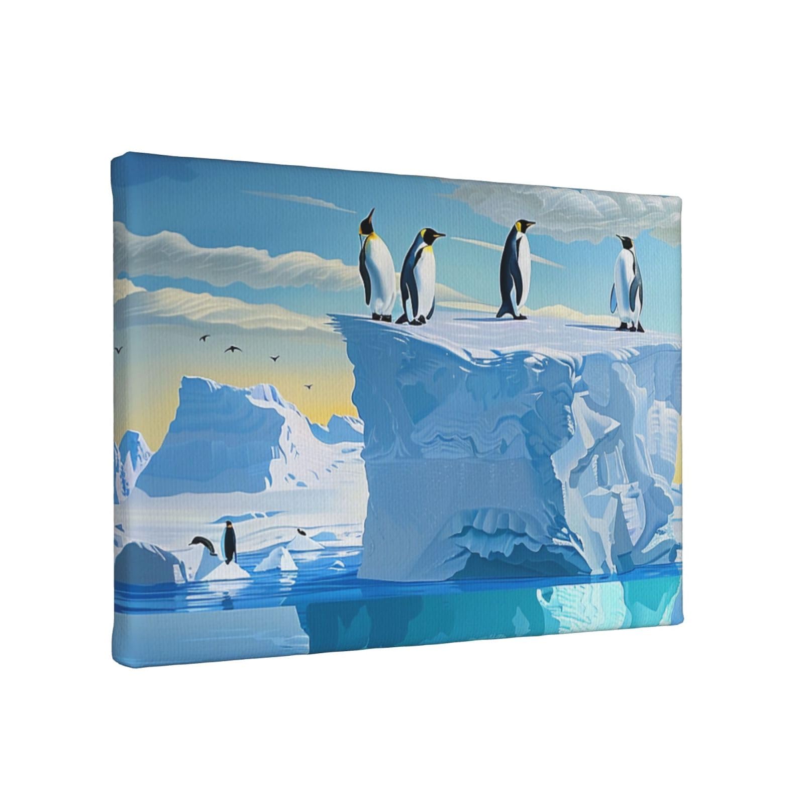 YKLJG Penguins On The Iceberg print Printed Wall Art Canvas Painting 30x20 CM Wooden Framed Picture Painting Artwork Prints for Bedroom Kitchen Home Office Decor