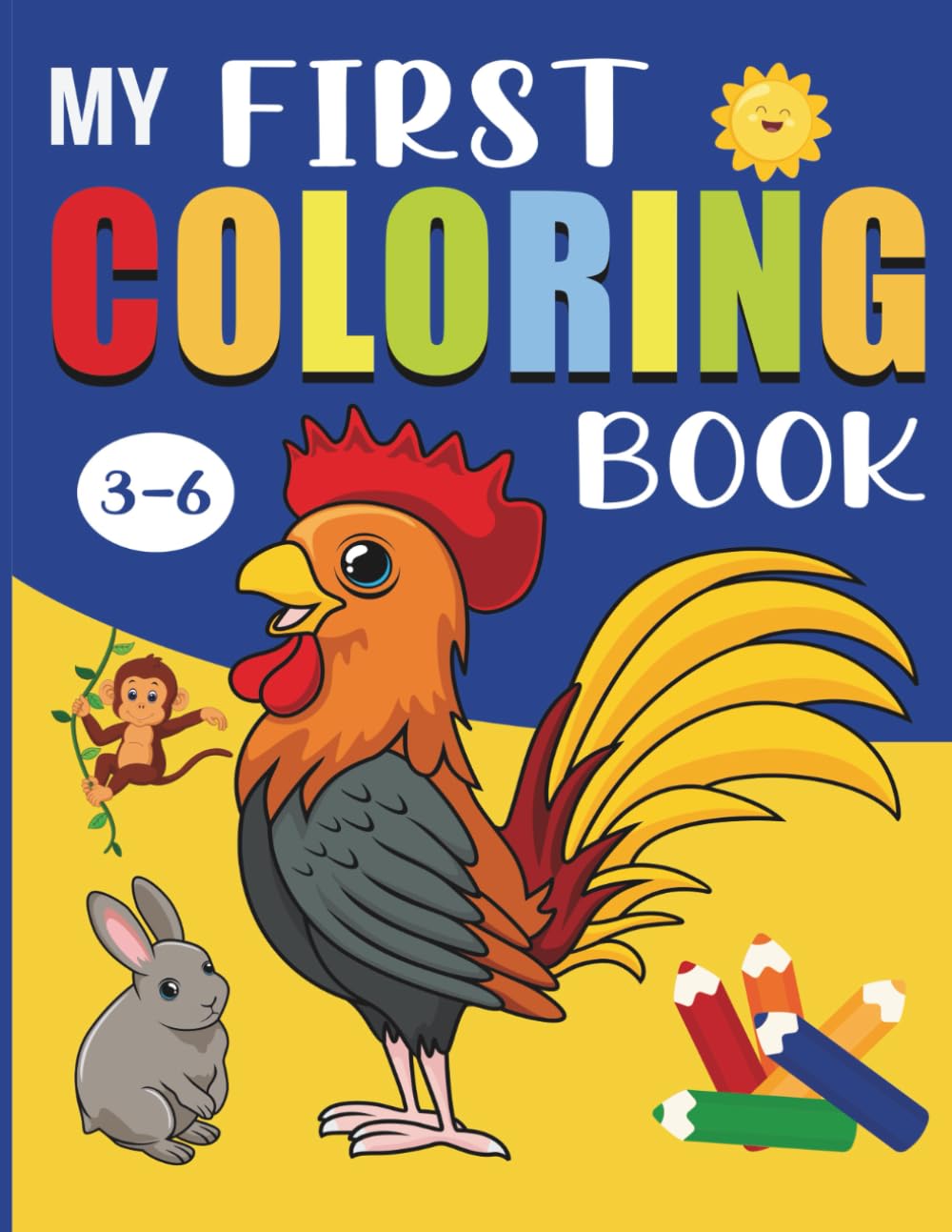 Happy Animals Coloring Book for Toddlers: 60 pages Funny Animals. Easy Coloring Pages For Preschool and Kindergarten