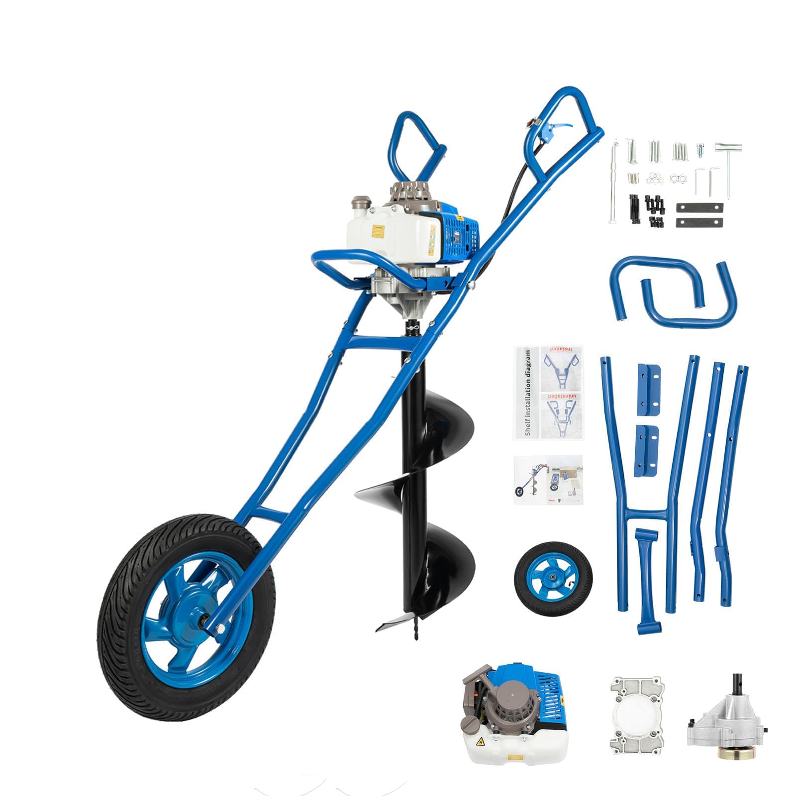 Ahoyadora Gasolina, Ahoyadora, Barrena para Tierra, Barrena De 30cm Incluida, Motor 2T De 63CC Y 2,2kW, Diseño Ergonómico de Ahoyador, Taladro Inalámbrico para Jardines, Huertos O Construcción