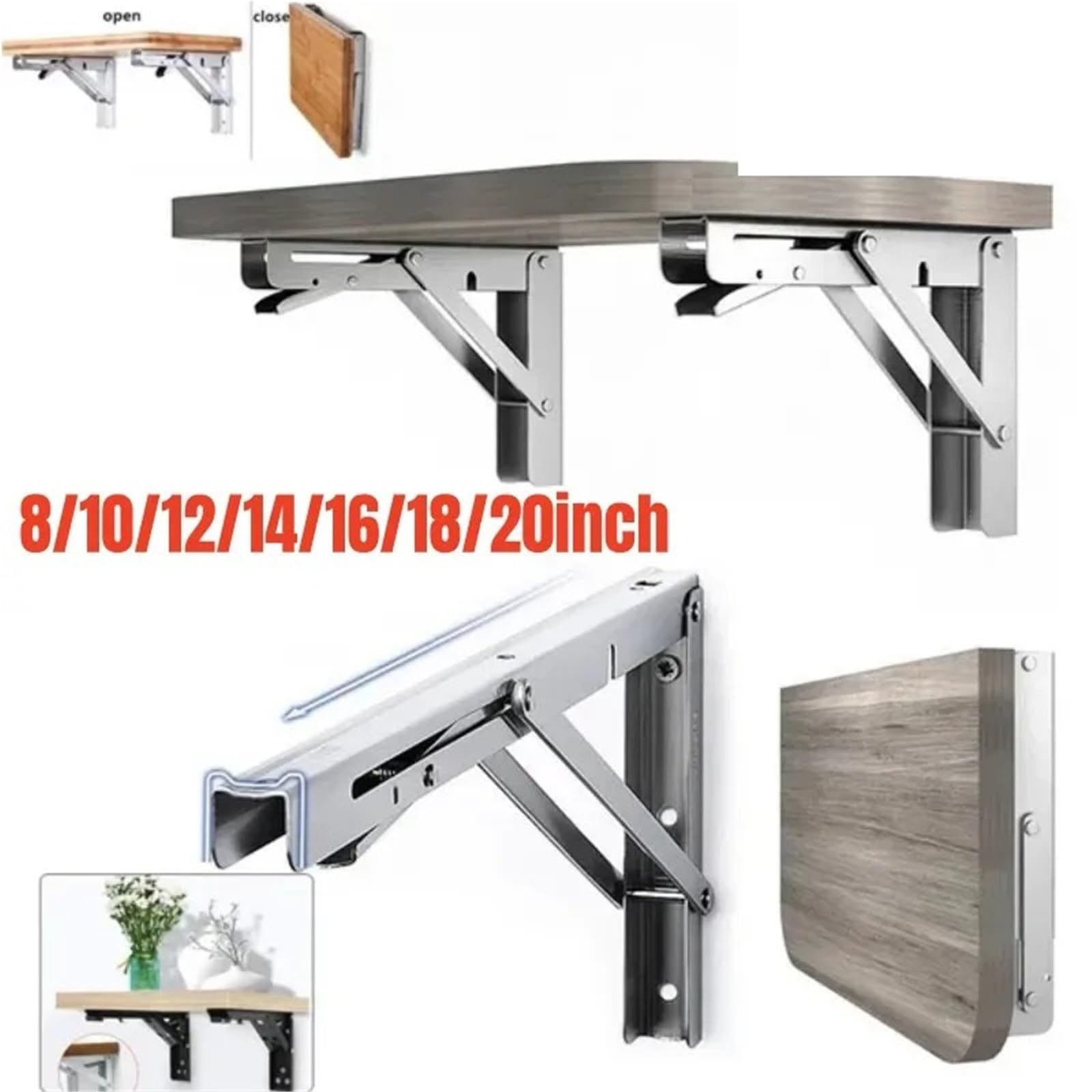 Regalwinkel 4 Stück dreieckige klappbare Winkelhalterung, schwere Stütze, verstellbare Wandmontage, Bank, Tisch, Regalhalterung(Black,10 inch)