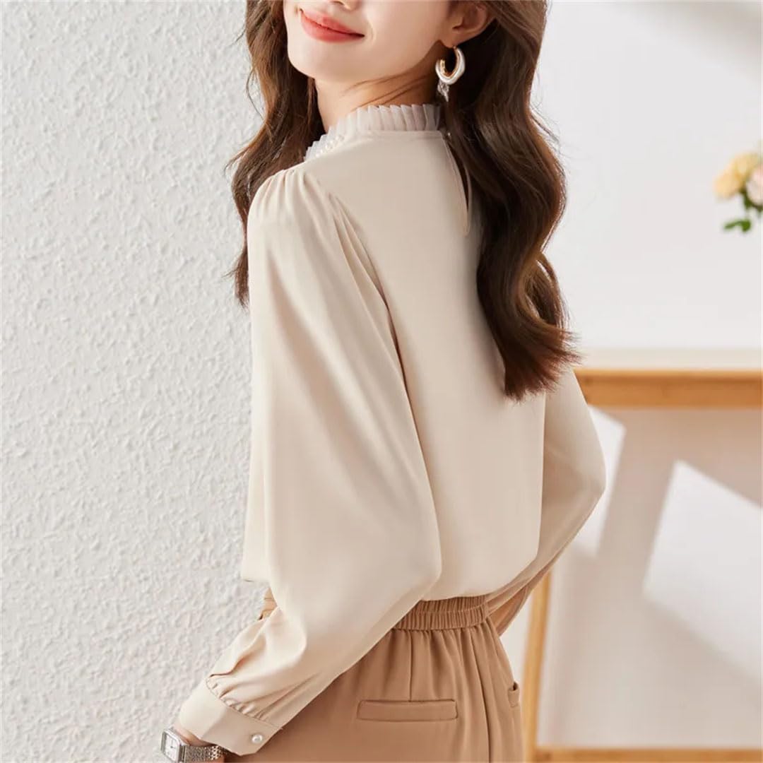 Blusa de manga larga con cuentas Temeprament para mujer, color albaricoque, para oficina, trabajo