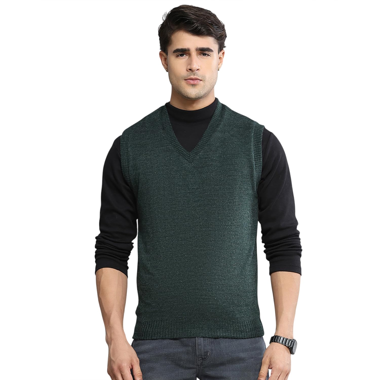 cloak & decker by Monte Carlo Men Regular Fit Solid Printed V Neck Pull On Sleeveless Winter Men Sweater (Pack of 1)-picture-24