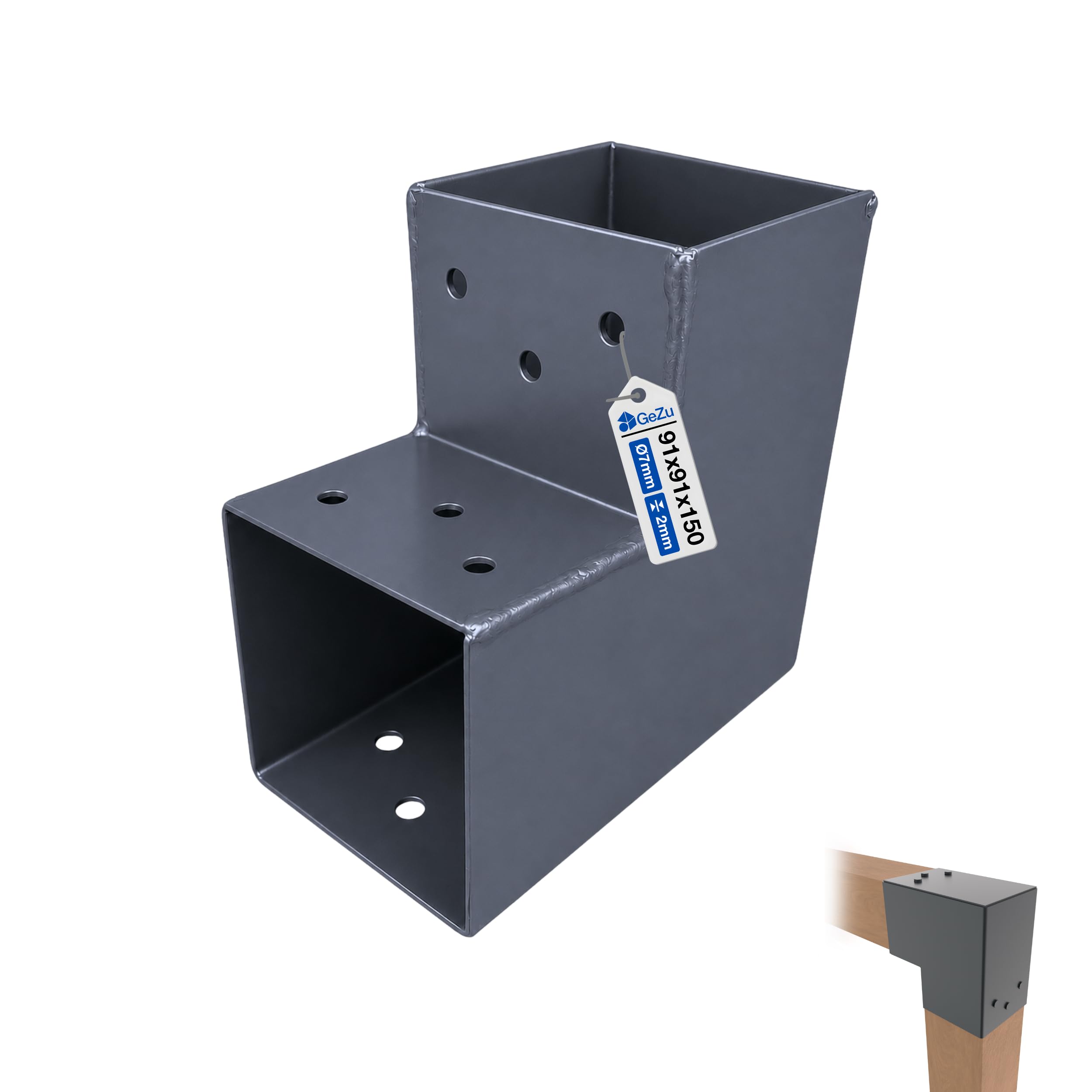 GeZu Impex Post Connector L 91 x 91 mm Powder Coated Anthracite Pergola L Shape Square Beam Post Connector Corner Pavilion Bracket