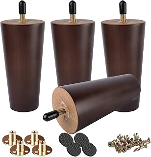 15cm Holz Möbelfüße konisch mit M8 Bolzen & Platten 4er Set Walnuss