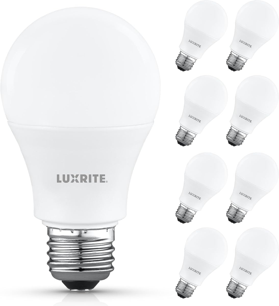 LUXRITE A19 LED Light Bulb 60 Watt Equivalent, 5000K Bright White (8 Pack)