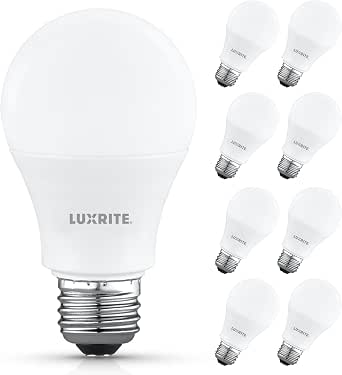 LUXRITE A19 LED Light Bulb 60 Watt Equivalent, 3500K Natural White (8 Pack)