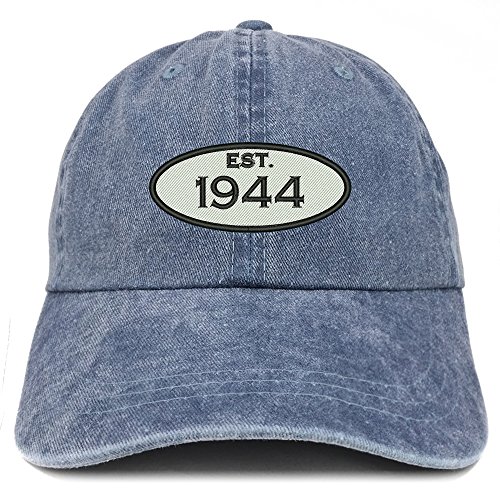 Trendy Apparel Shop Established 1944 Embroidered 81st Birthday Gift Pigment Dyed Washed Cotton Cap - Navy