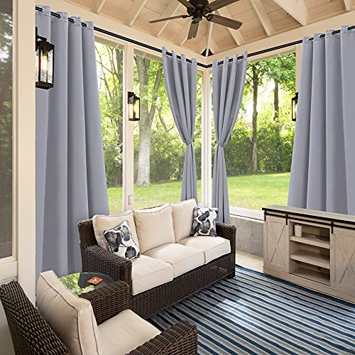Bonzer Waterproof Indoor/Outdoor Curtains For Patio - Thermal Insulated, Sun Blocking Grommet Blackout Curtains For Bedroom, Porch, Living Room, Pergola, Cabana, 1 Curtain Panel 52 X 84 Inch, Silver #TOP5