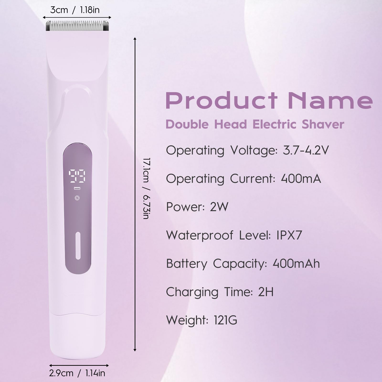 Afeitadora Mujer, Profesional Rasuradora Cortapelos Corporal para Mujer Recortadora, con Recargable USB, luz LED, IPX7 Recortadora Mujer zona Intima (Púrpura) — view 6