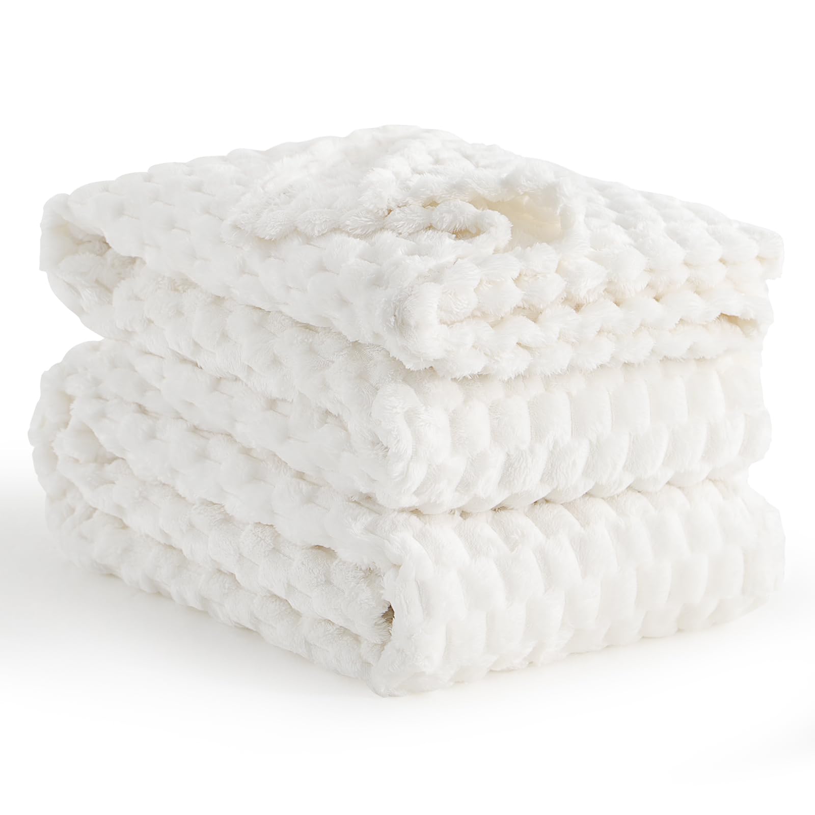 Aisbo Off White Blanket Throws Queen Size For Sofas Bed- Fleece Soft Fluffy Large Throw for Armchair 220x240 cm Lightweight Warm Jacquard Travel Throw Blanket For Couch