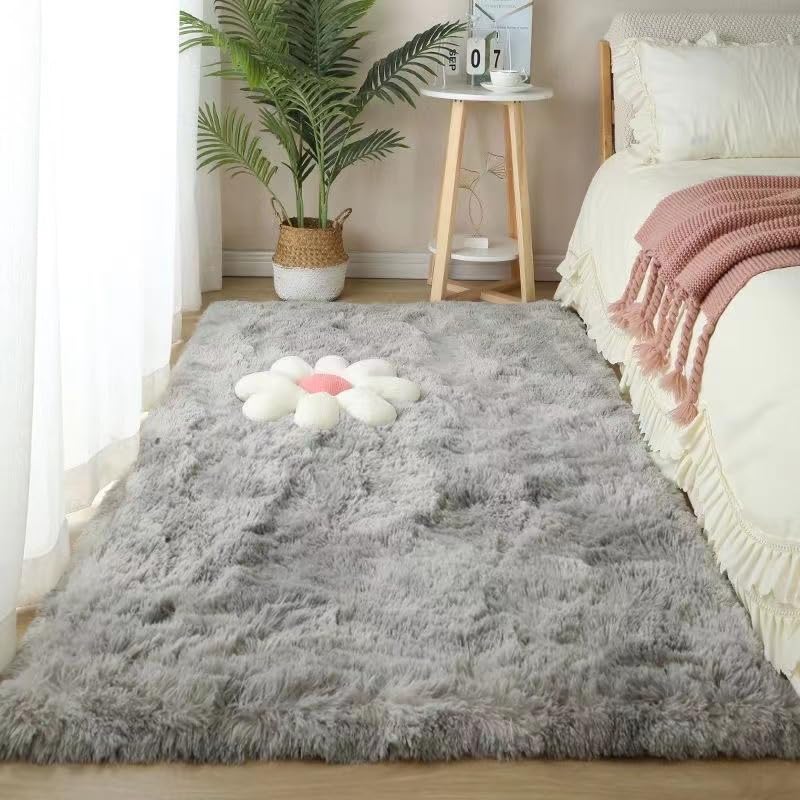 Super Soft Shaggy Living Room Area Rugs, Luxury High Pile Fluffy Modern Durable Thick Bedroom Rug, Washable Plush Carpet for Hallway Kids Room,Light Grey,160×230cm
